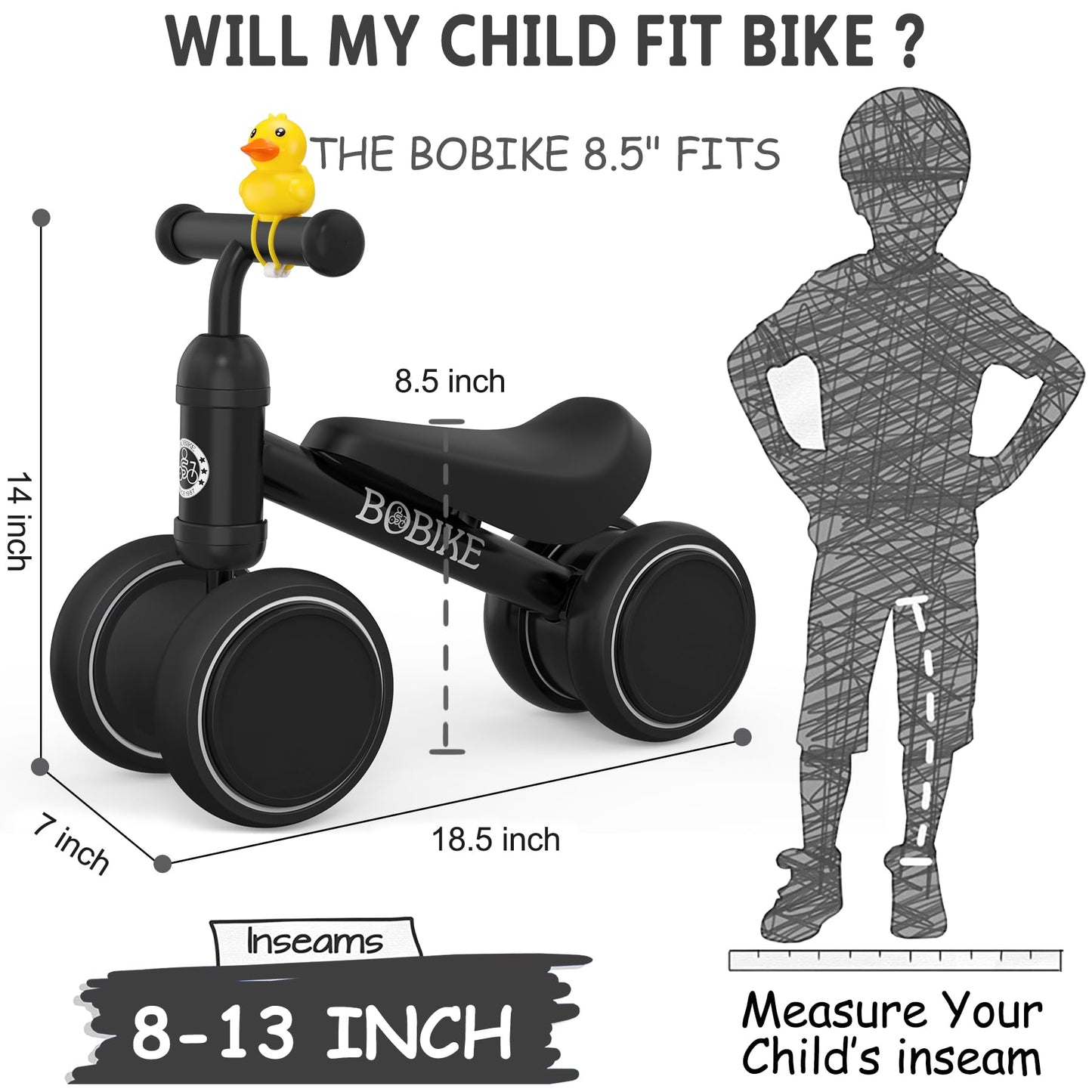 Baby Balance Bike Toys for 12-36 Months Kids Toy Boy Girls Gifts Toddler Best First Birthday Gift Children Walker No Pedal Infant 4 Wheels Bicycle (Black)
