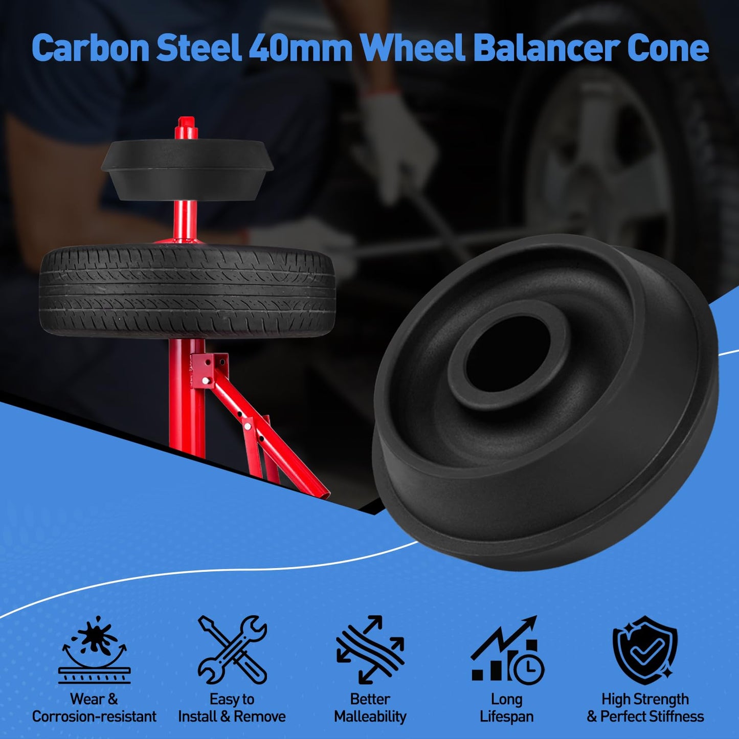 40mm Wheel Balancer Cone Universal Hub Centric Adapter Cone for Tire Balancing Machines, 4.72"- 6.77" Dual Sided Collet Centering Cone Compatible with Light Truck Cars Caravans SUVs, with 188mm Spacer