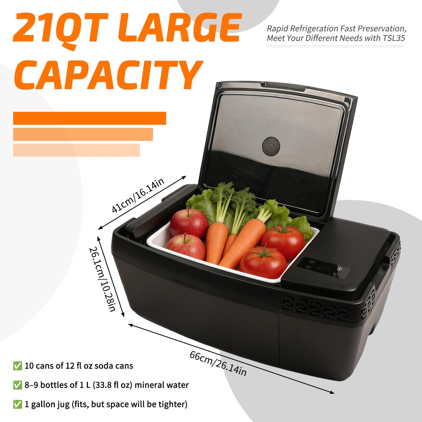 Tlaleikejia Car Refrigerator for Tesla Model 3, 37QT (35L) 12V Car Fridge -4℉~68℉, APP Control, Trunk Custom Fit for Model 3 2017–2026 (Incl. Highland), Portable Freezer 12/24V DC & 120–240V AC