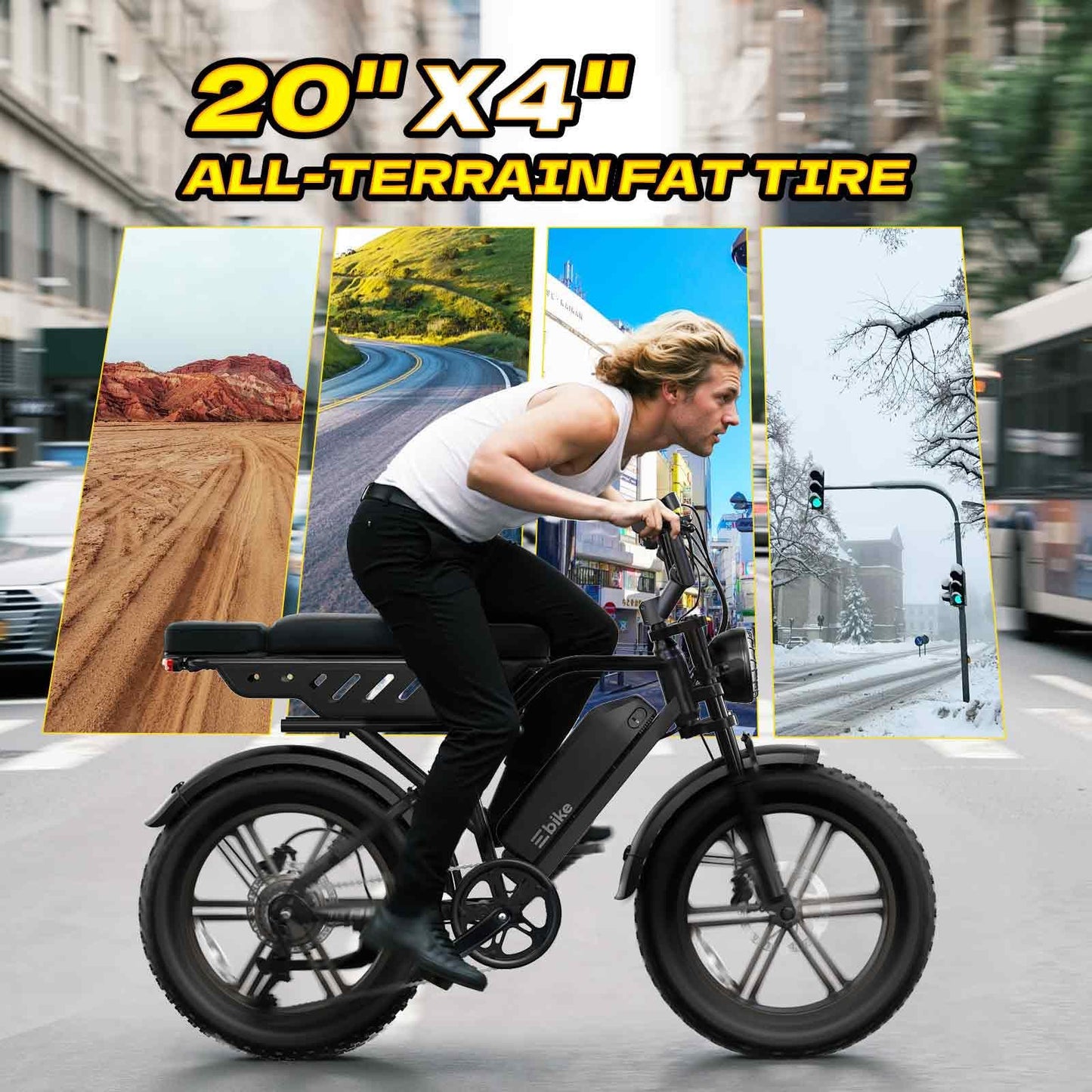 TST Electric Bike for Adults, 1500W Peak Motor Ebike with 48V 15Ah Battery, 60 Miles Range 28 MPH Electric Bicycle, 20" All-Terrain Fat Tire E Bike with Rear Seat 7 Speeds Black
