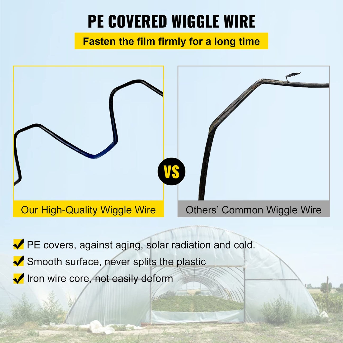 VEVOR Greenhouse Spring Wire and Lock Channel 50 Packs, 6.56 ft PE Coated Aluminum Alloy Bundle Kit, Plastic Poly Film or Shade Cloth Attachment w/Screws, Silver