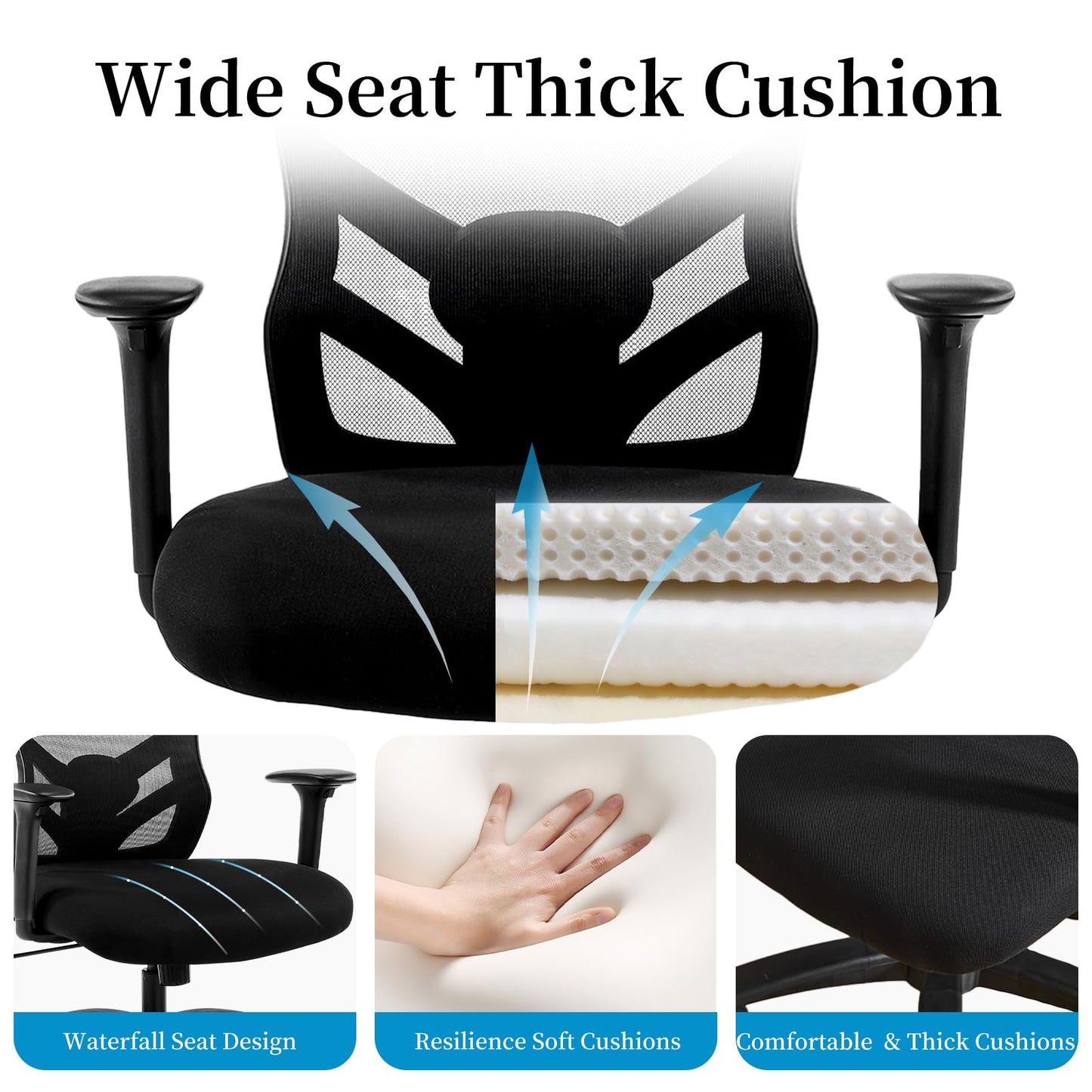 YFO Big and Tall Office Chair 500LBS - Computer Desk Chair with Adjustable Lumbar Support, Heavy Duty Ergonomic Mesh with 360 Rotation 4D Arm and Extra Wide Comfty Seat, Quiet Wheels for Adults