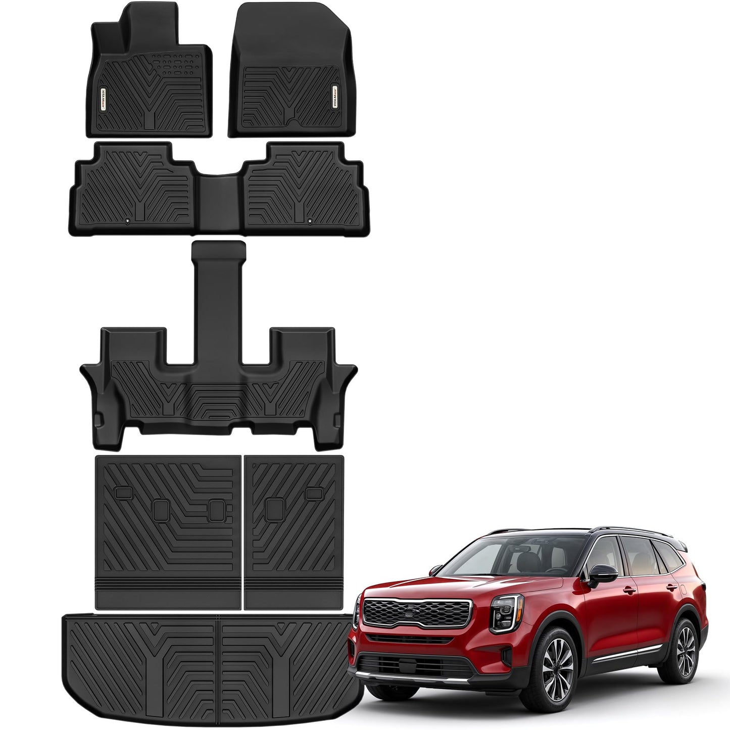 YITAMOTOR Floor Mats for Kia Telluride 7&8 Seats 2020-2025, Custom Fit All Weather TPE Rubber Mat, Kia Telluride Accessories Floor Liners Full Set, 1st & 2nd & 3rd Row & Backrest Mats & Cargo Liner