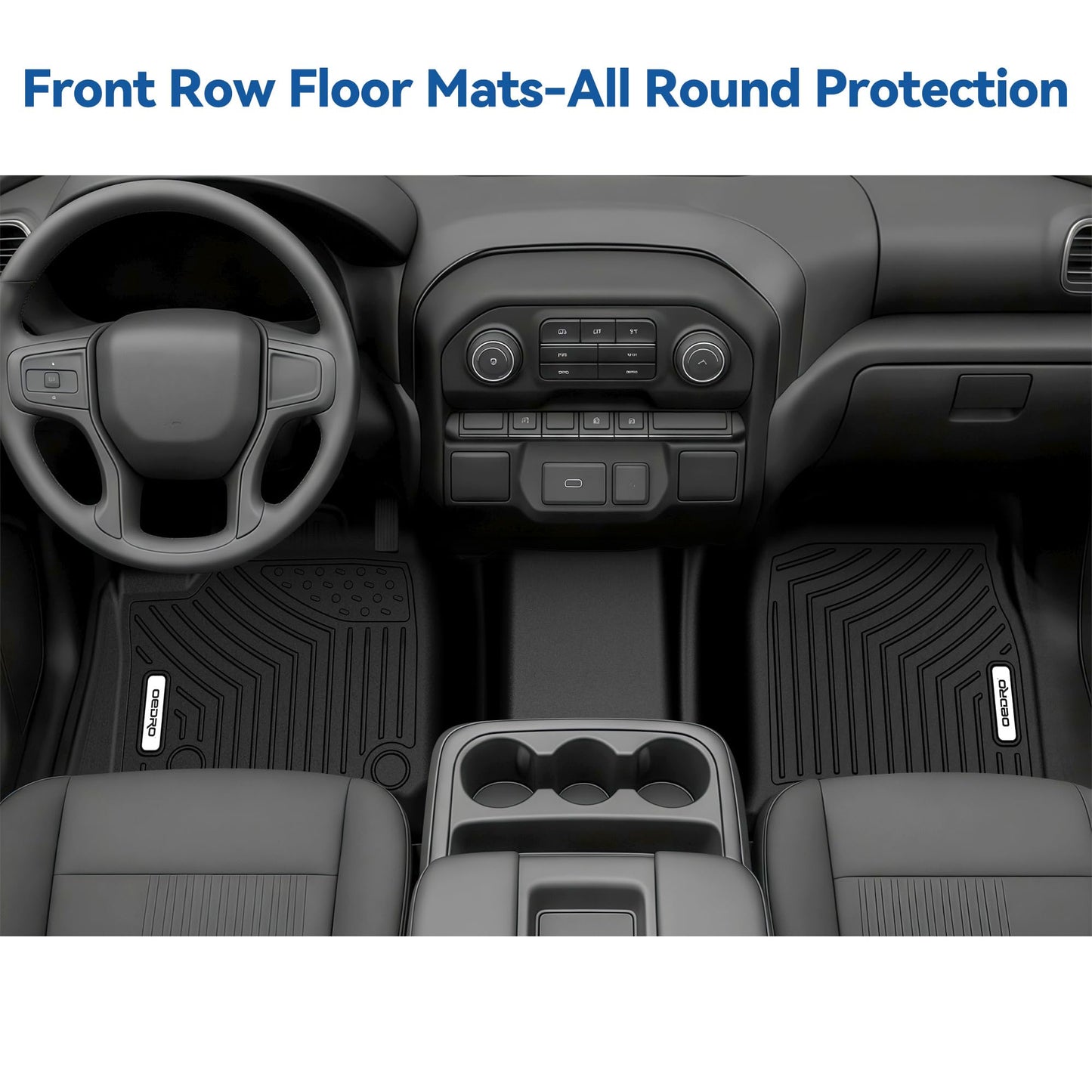 OEDRO Floor Mats Fit for 2019-2026 Chevy Silverado/GMC Sierra Denali 1500 & 2020-2026 Silverado/Sierra 2500HD/3500HD Crew Cab Without Rear Underseat Storage Box, TPE All-Weather Car Mats, Black