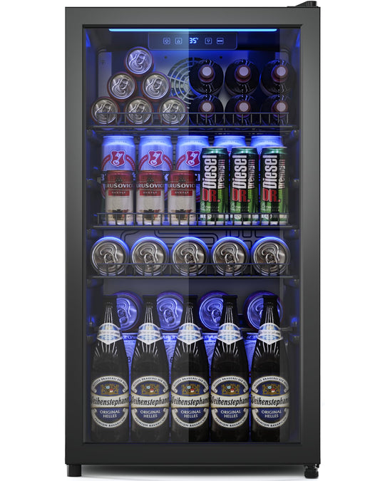 Tehanld Beverage Fridge, 130 Can Mini Fridge With Glass Door, Beverage Cooler Refrigerator, Wine Drink Beer Cooler, Adjustable Shelves & Digital Temperature Display