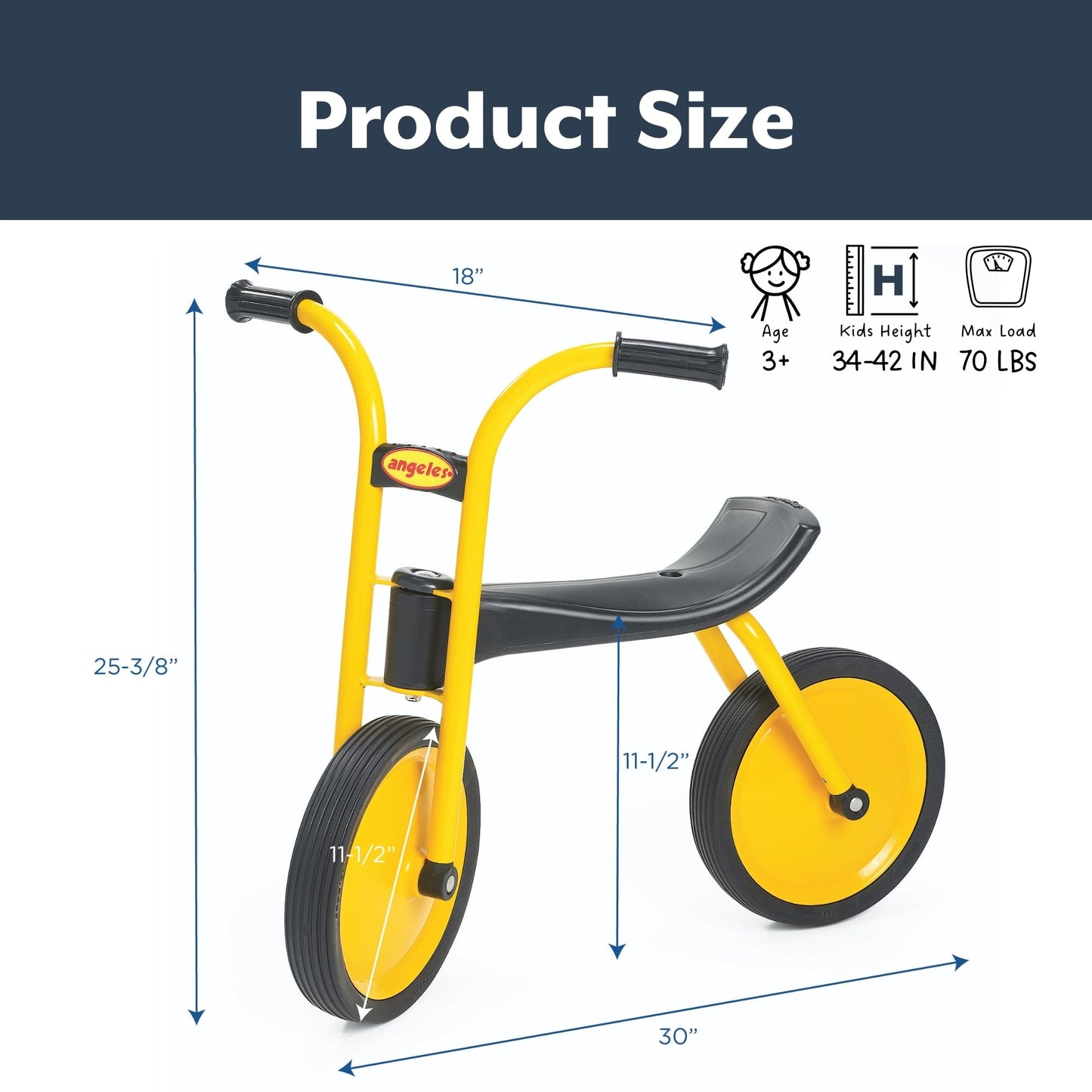 Angeles MyRider Kids Tricycle, Toddler Tricycle with Solid Airless Rubber Tires, Kids Bike for Preschools and Daycare, Ages 3+, MyRider 11.5" Tall Seat