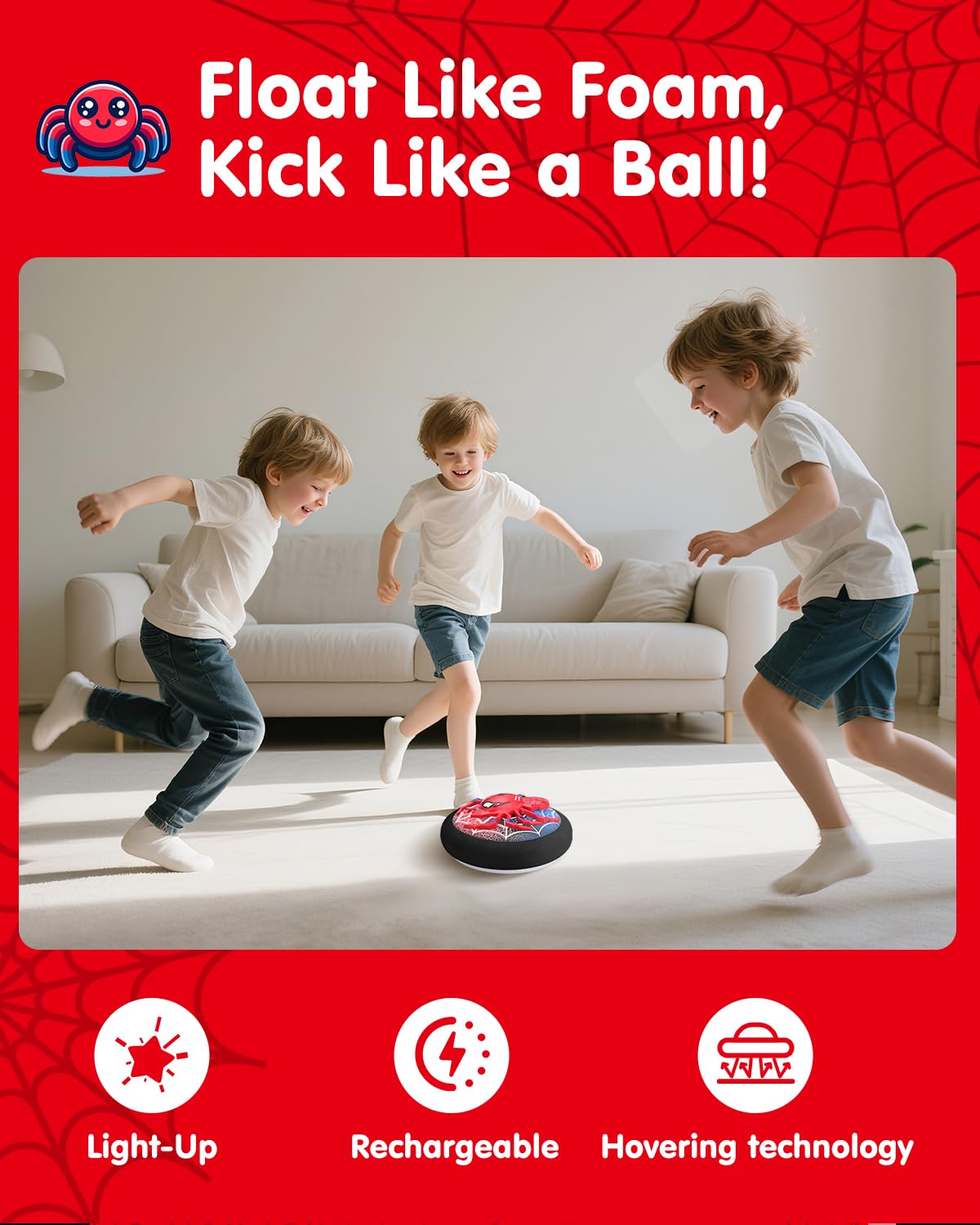 Sipder Hero Hover Soccer Ball for Kids Indoor Toys for Boys Age 6, 7, 8, 9, 10, 11, 12 Year Old, Boy Birthday Gifts Spider toys, Rechargeable Air Floating Soccer Toy with LED Lights Foam Bumper