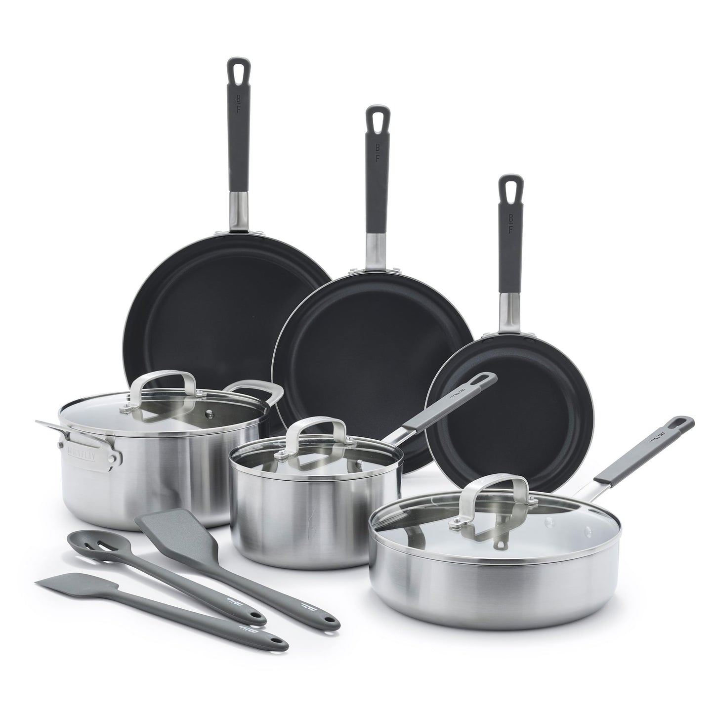 GreenPan x Bobby Flay Stainless Steel 12 Piece Cookware Pots & Pans Set, Professional Grade Tri-Ply, Multiclad, PFAS-Free Ceramic Nonstick, Induction Suitable, Dishwasher & Oven Safe,Stay Cool Handles
