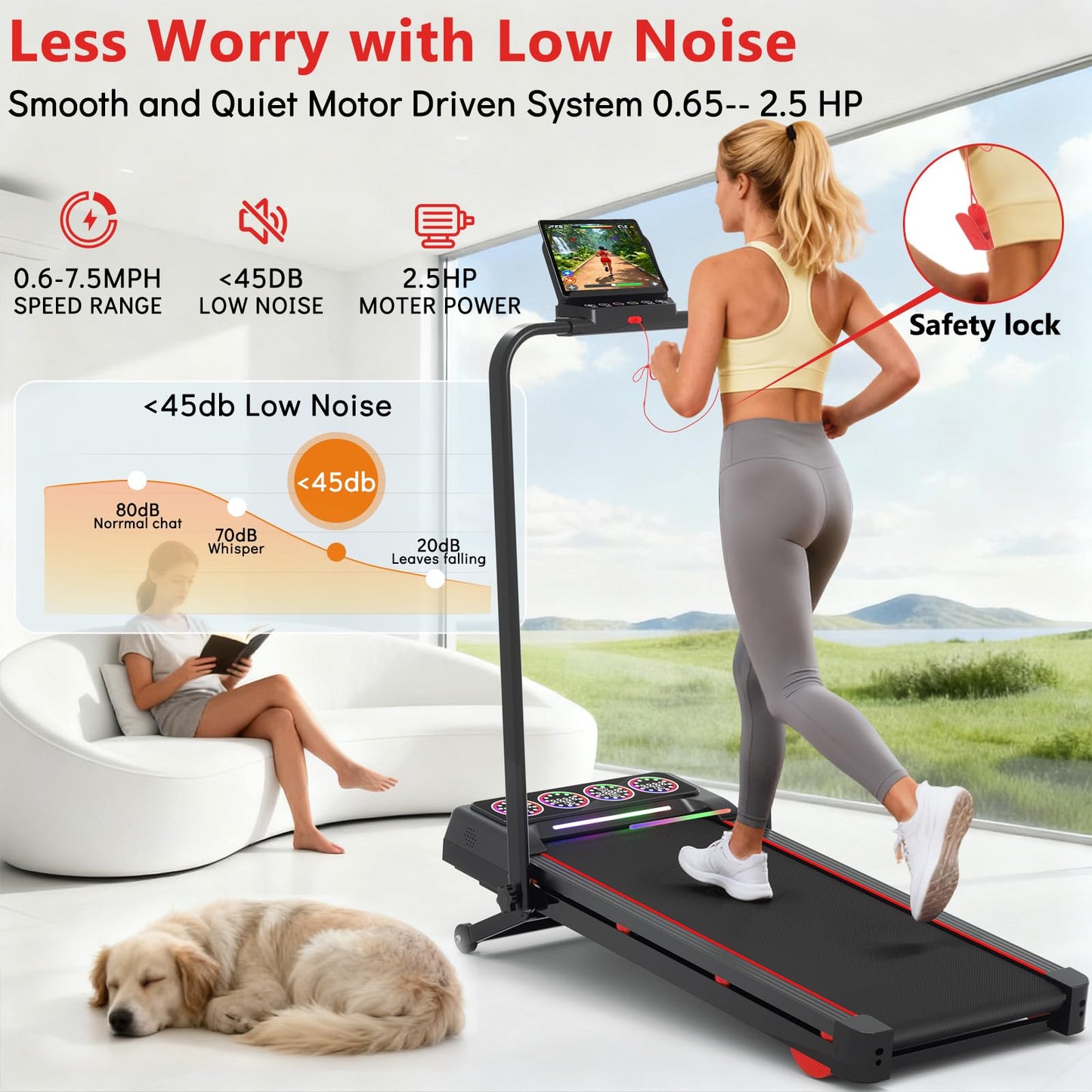 Ecogou Walking Pad Treadmill with 12% 12-Level Auto Incline,2 in 1 Foldable Under Desk Treadmill with Handle Bar,450 lbs Capacity RGB LED Screen Compact Treadmills for Home Hiking