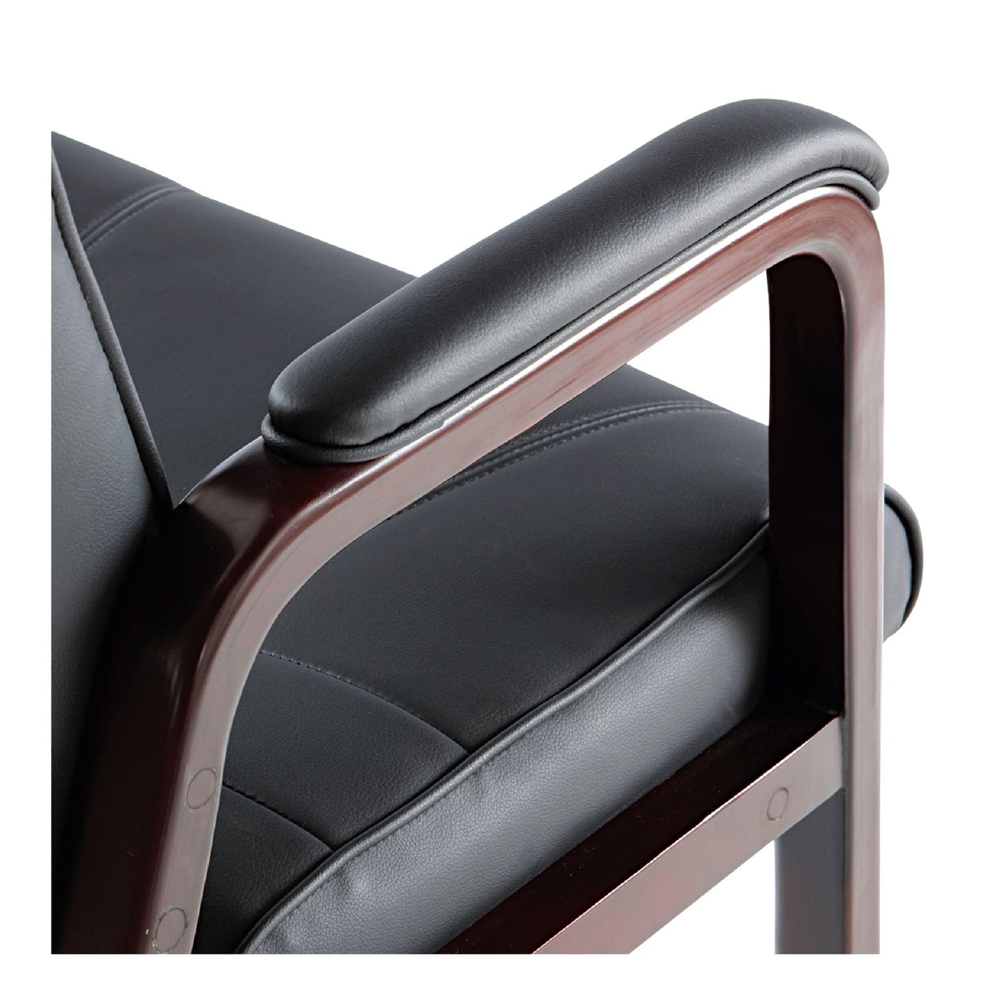 Alera Genaro Series Faux Leather Half-Back sled Base Guest Chair, 25" x 24.80" x 33.66", Black seat, Black Back, Black Base