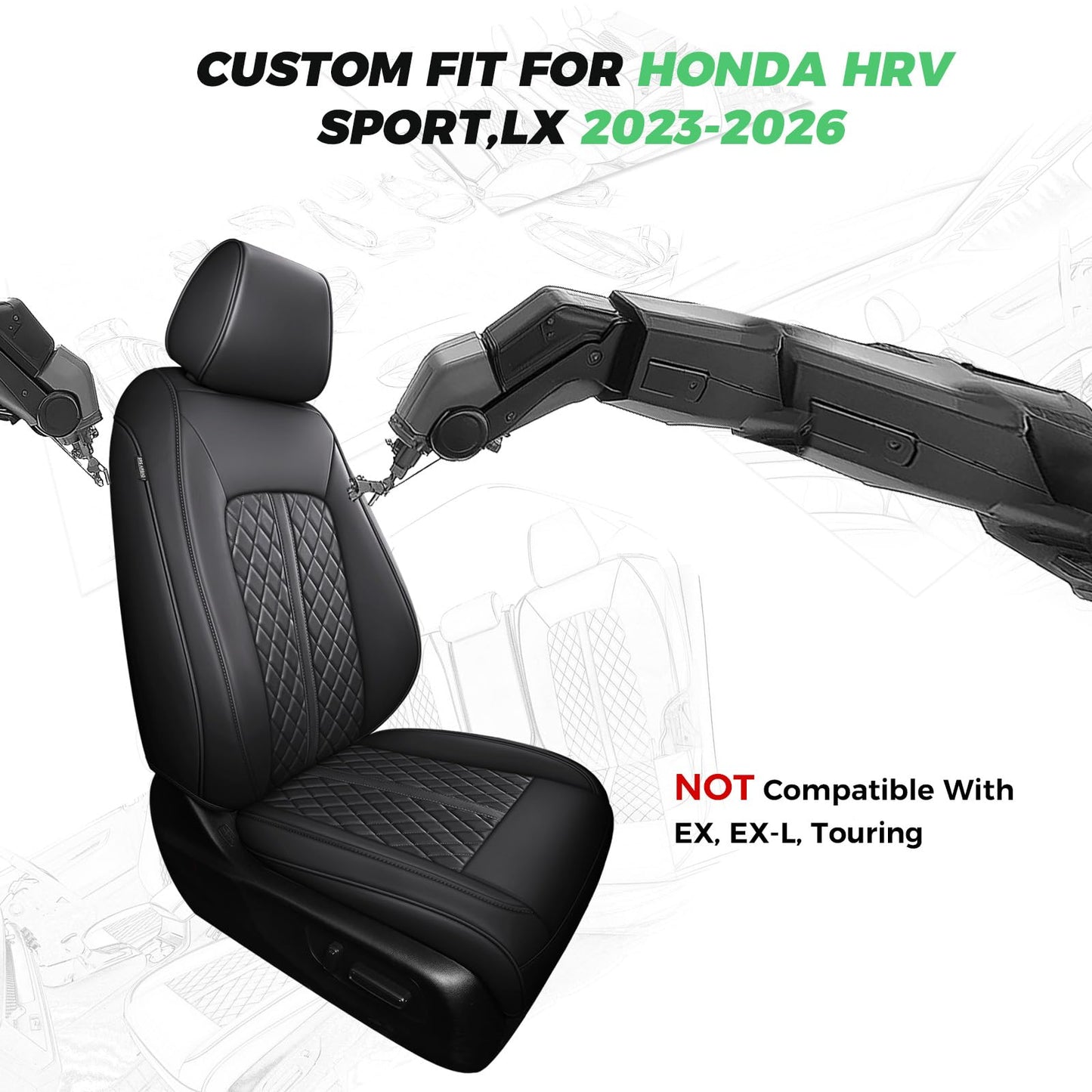 RIDEPOSH for Honda HRV Seat Covers 2023 2024 2025 2026 Sport LX, Custom Fit Car Seat Cover Full Set, Waterproof Leather HR-V Seat Protectors, SUV Cushions Accessories, Black, NOT Fit for EX-L