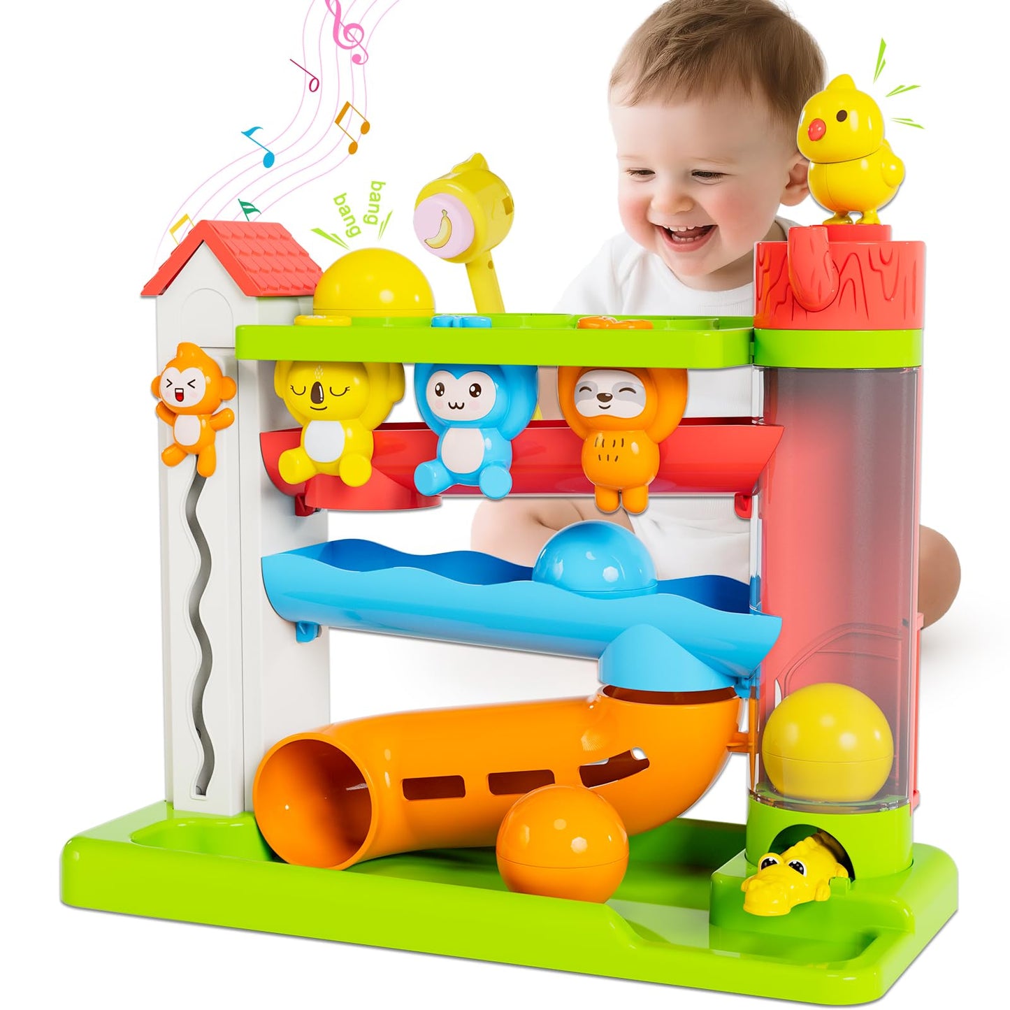 VOILBTOY Musical Toy for 1-2 Year Old Boys,Educational Baby Toys 12-18 Months,Ball Drop Toy with English & Spanish,Fine Motor Toys for Toddlers 1-3,Birthday Gift for 1+ Year Old Boy (Green)