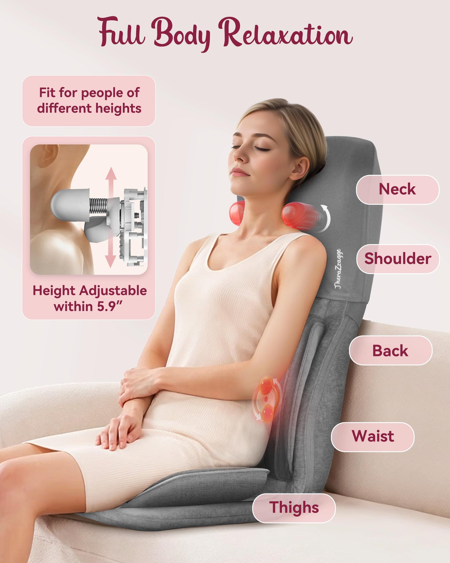 THERAZZAGGE Shiatsu Neck Back Massager with Heat, Massage Chair Full Body with Compression, Chair Massage Pad with Vibration, Seat Massager for Home, Office Chair Use