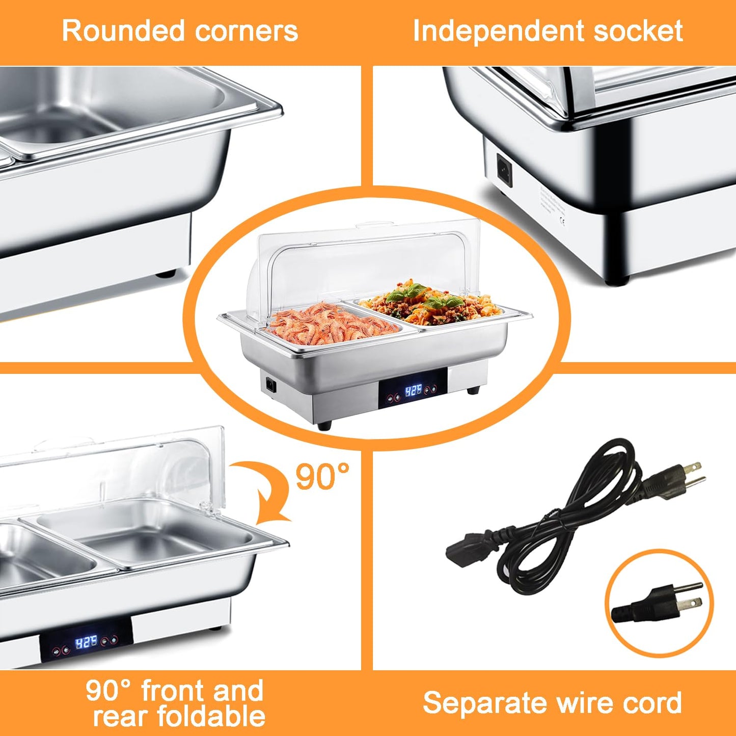 Electric Chafing Dish, 12 QT Full Size Buffet Servers and Warmers with Temperature Control Display Stainless Dish Set Pan for Catering Food Warmer for Catering Parties