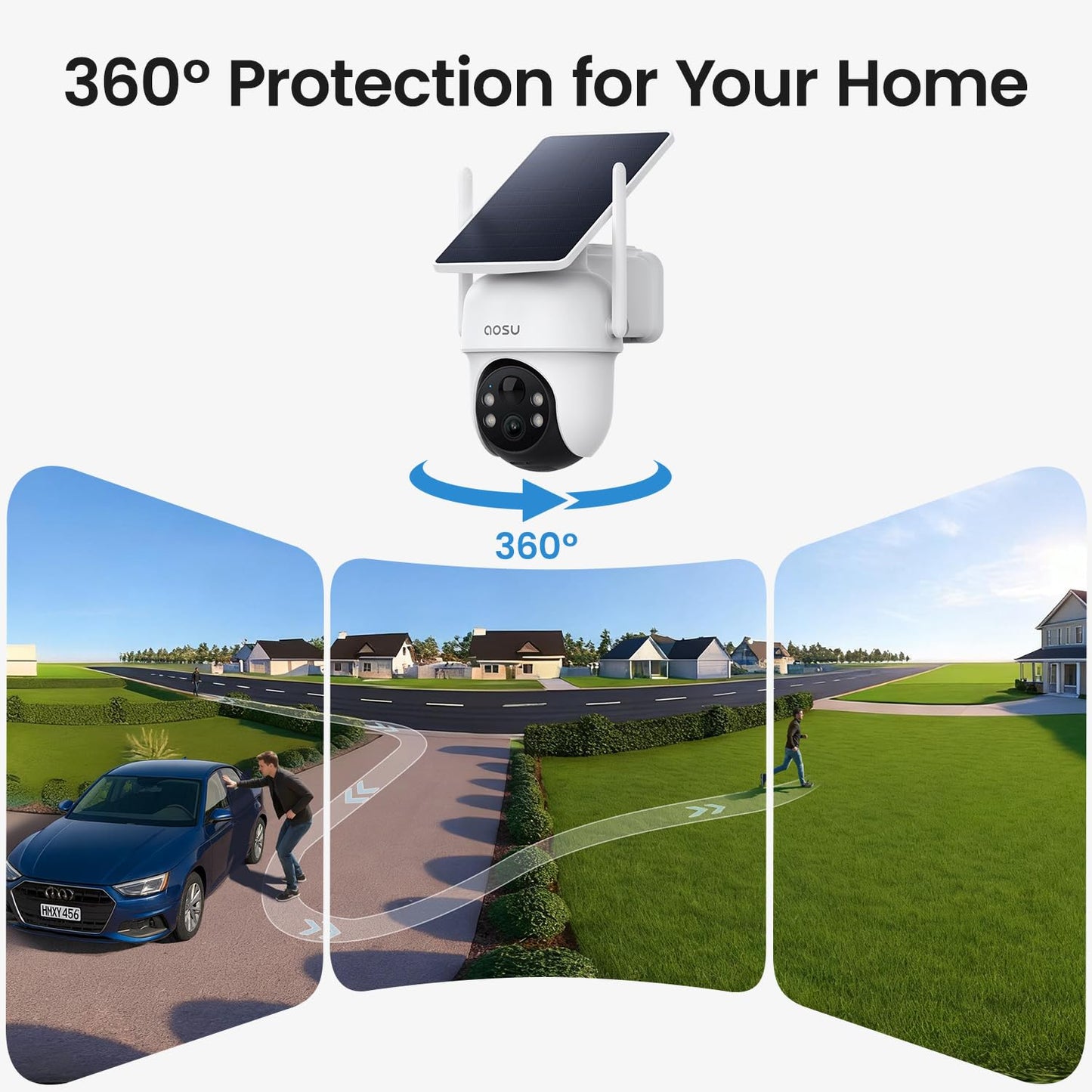 aosu Security Cameras Wireless Outdoor, 6-Cam Kit, No Subscription, aosuBase Expandable to 1TB (32GB Built-in), 5MP Solar Camera Wireless Outdoor, 360° Pan & Tilt, Human Auto Tracking, Easy Setup