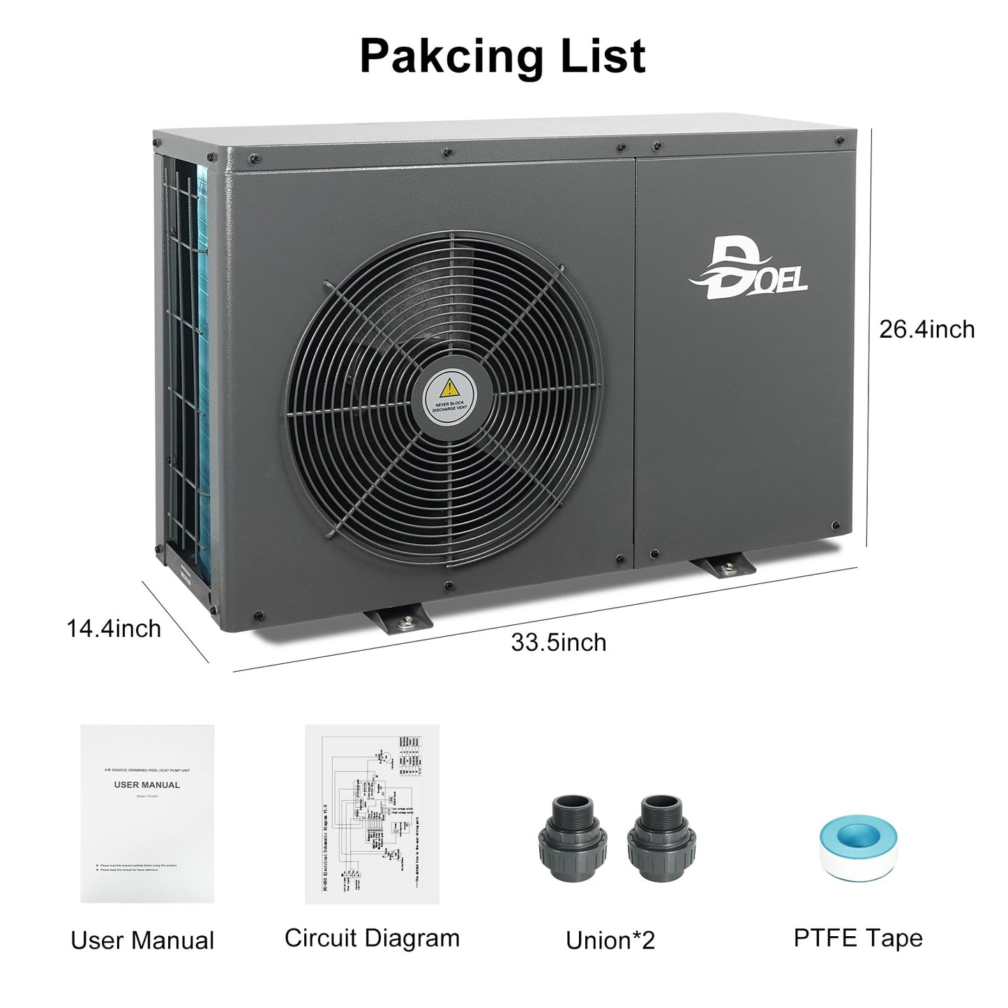 DOEL 20000 BTU Swimming Pool Heat Pump for Above-Ground/In-ground Pools, 5.56 kW Electric Pool Heater with Titanium Heat Exchanger, 110V 60Hz
