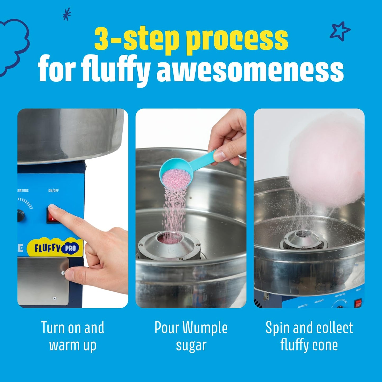 Wumple - Cotton Candy Machine Pro, Commercial Electric Maker with Drawer & Large Stainless Steel Bowl, Perfect for Parties and Business (Blue)