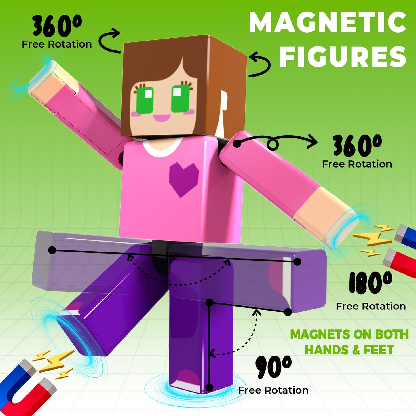 Magneverse 20 Pcs Magnetic Action Figures Playset - Magnetic Building Blocks, Magnet Cubes and Rotatable Figures Character Toys for Kids, Birthday Gift for 6+ Year Old Boys Girls (Patent Pending)