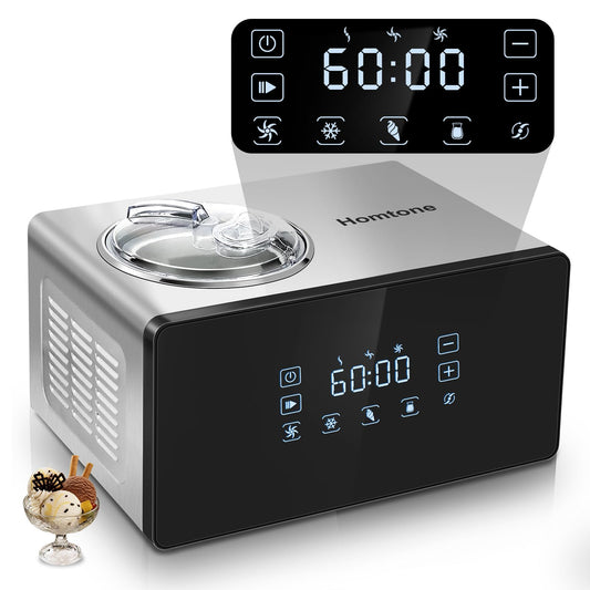 Homtone Ice Cream Maker Fully Automatic with Compressor, 4 Modes, Adjustable softness, Adjusted Speed 1.6 Quart Ice Cream + Yogurt Maker, LCD Touch Screen Homemade Soft & Hard Ice Cream Machine