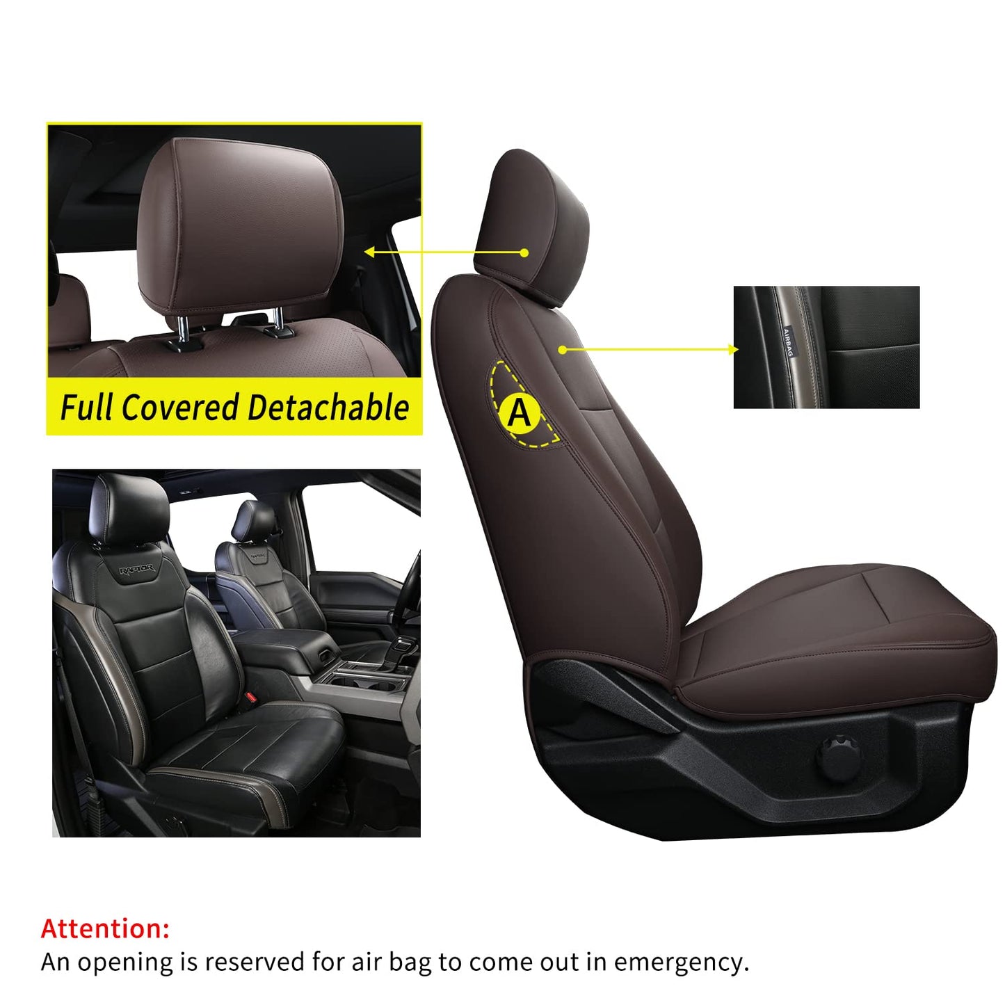 Covertopia F150 Faux Leather Seat Covers, Custom fit 2015-2024 2025 Ford F150 SuperCrew, and 2017-2024 2025 F250 F350 F450 Super Duty Crew Cab(Full Set, Brown)