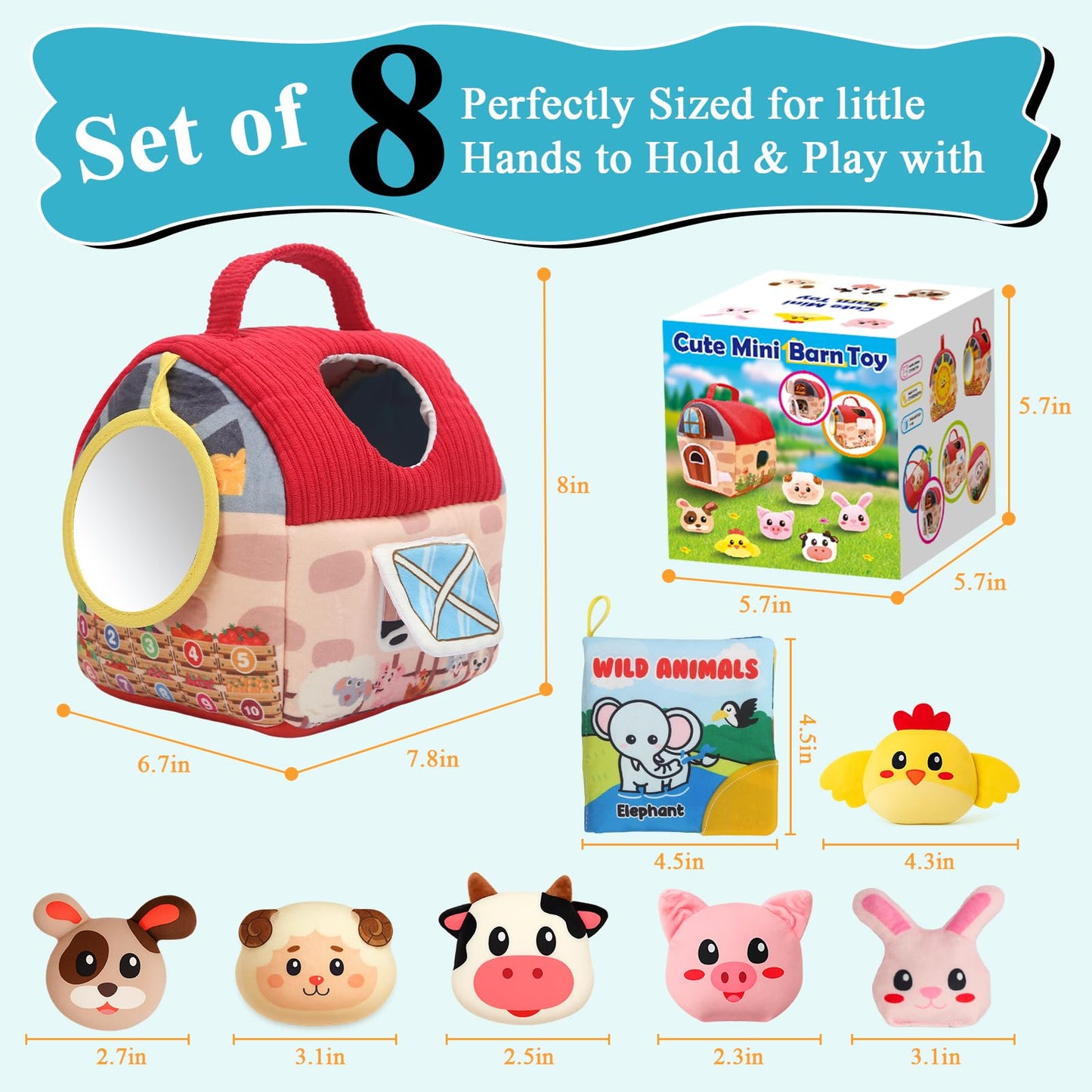 Soft Baby Animal Toys for 6-12 Months, Surprise Plush Barn with Stuffed Animals for toddlers 1-3, Montessori Sensory Toys for Infants Babies 6-12 months, Gifts for Baby Boys Girls 6-12 Months Birthday