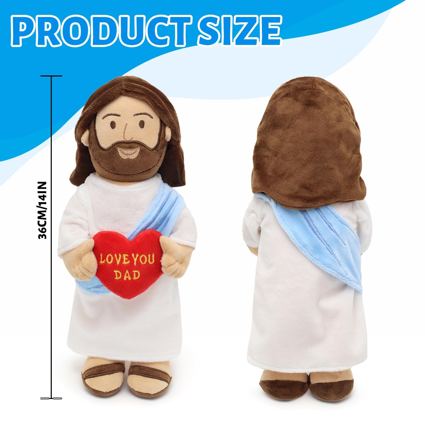 Yelakey 14" Jesus Plush with NFC Daily Bible Verse,Love You Dad Stuffed Doll Plushie Religious Party Favor Christian Toys for Kids