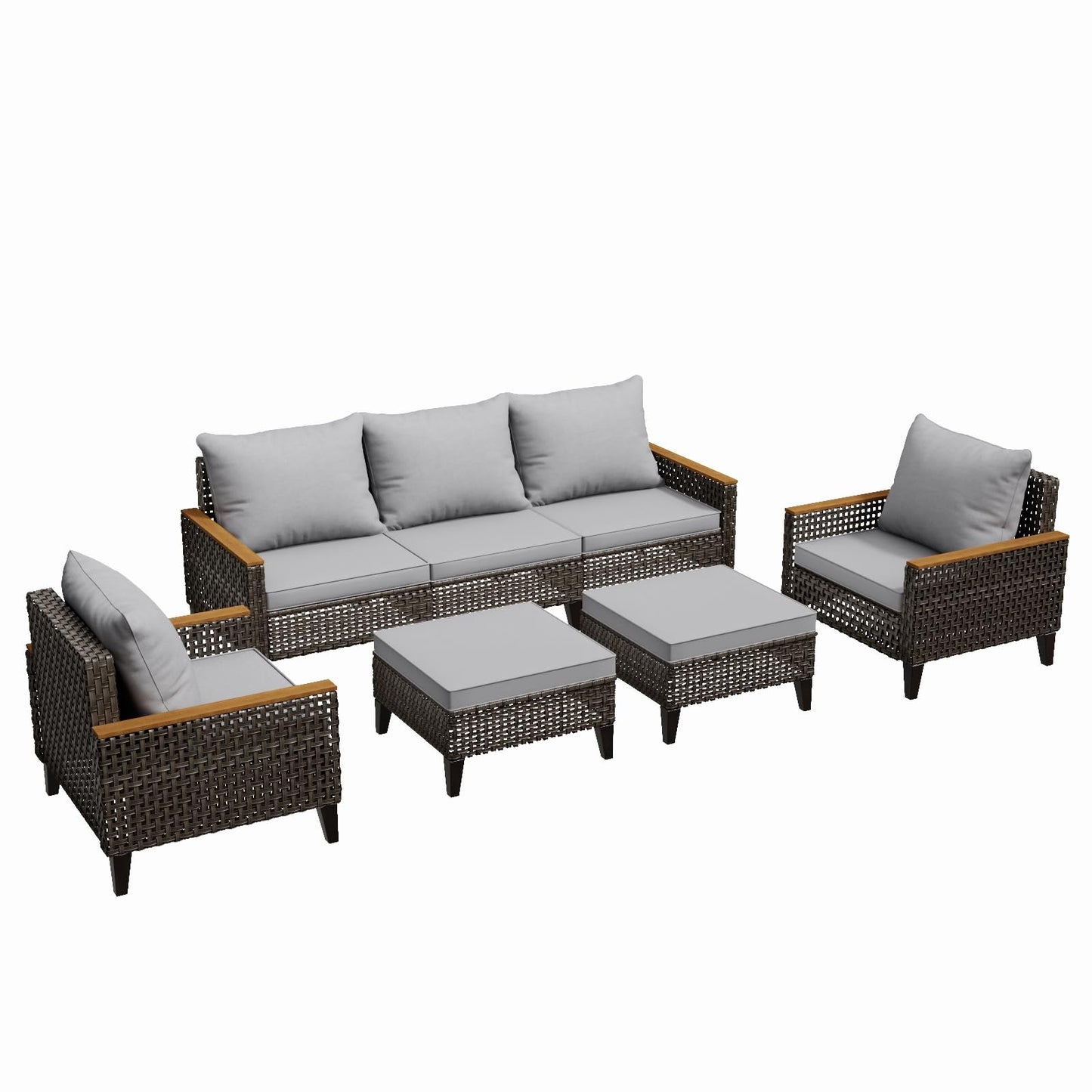Broivira 7 Piece Patio Furniture Set, All-Weather Wicker Rattan Outdoor Sectional Sofa Set with High Backrest and Thick Cushions for Garden, Porch, Poolside, Grey