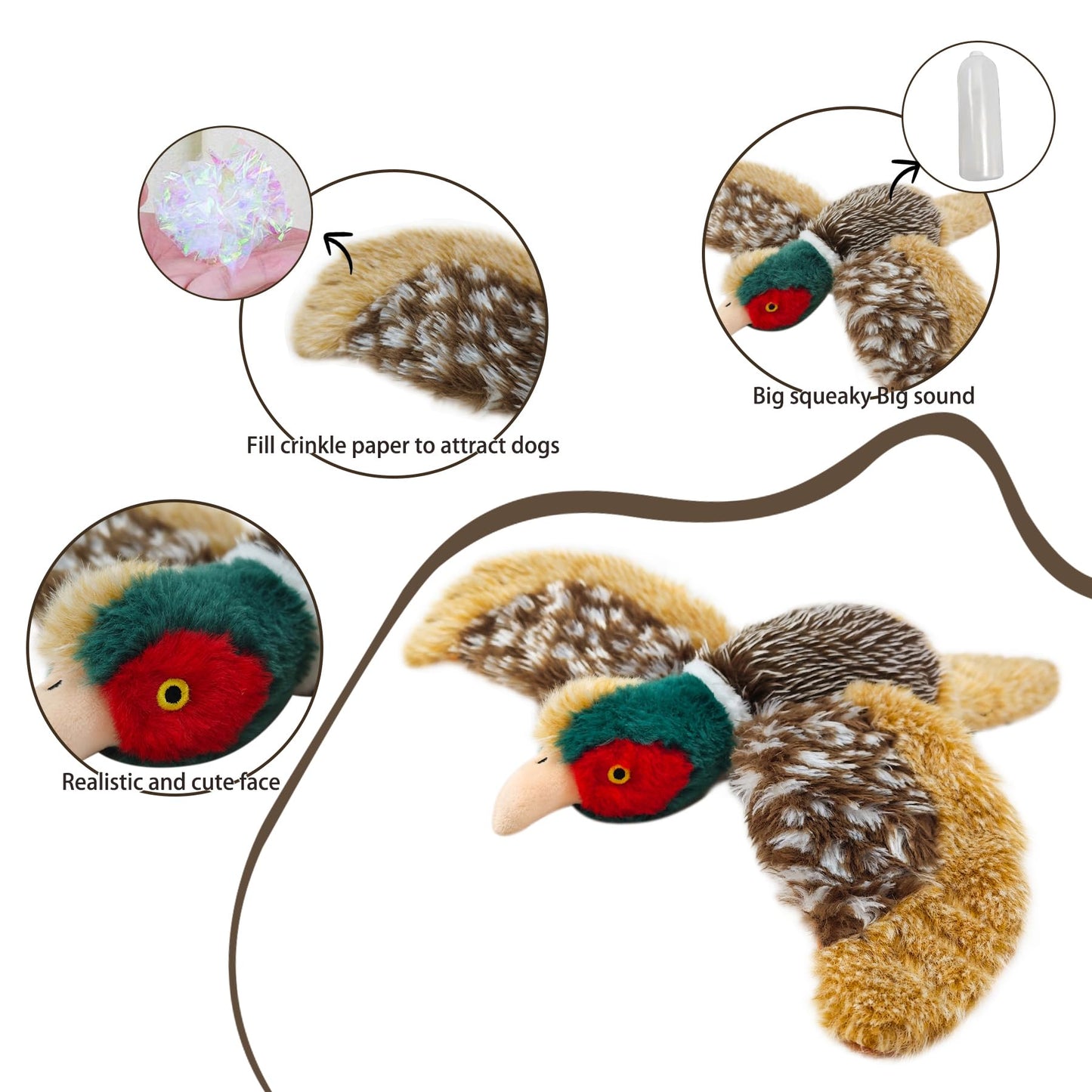 okegztoa Dog Toys Interactive Pheasant Toy Puzzle and Squeaky, Suitable for Small Medium and Large Dogs Bird Toys, Stuffed Animal Toys for Dog, Plush Toy for Dogs