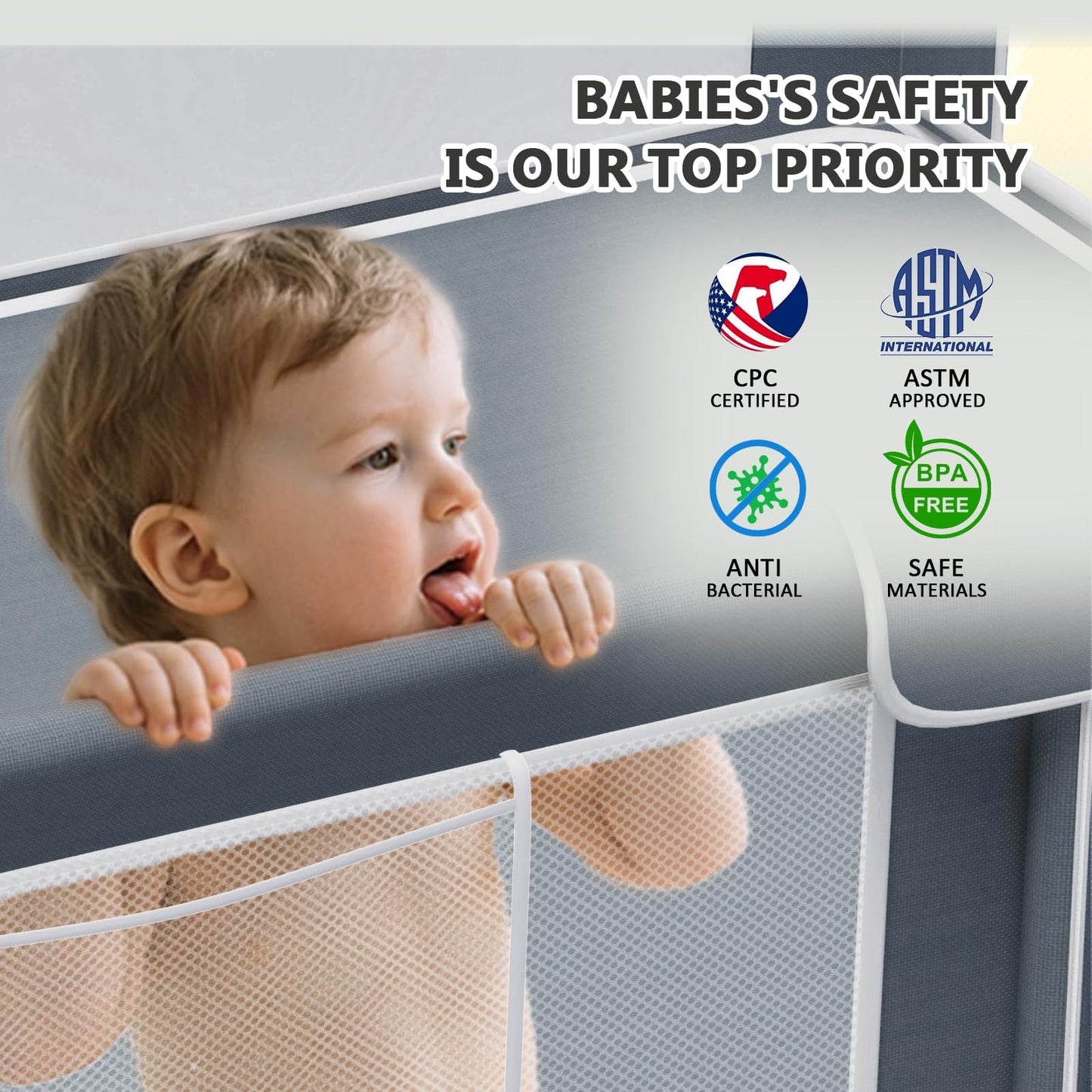 G TALECO GEAR Foldable Playpen for Babies and Toddlers, 59"x71" Portable Play Yard with Mat, Kids Collapsible Play Pen with Sturdy Metal Frame & Mesh Walls, Indoor & Outdoor Baby Fence Play Area