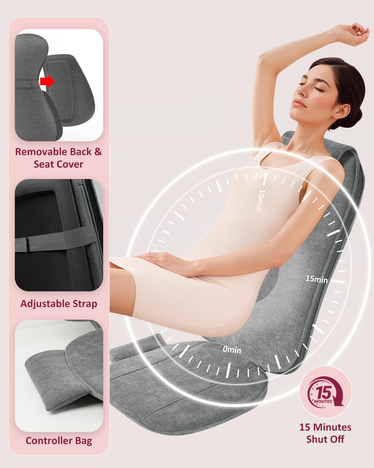 THERAZZAGGE Shiatsu Back Massager with Soothing Heat, Upgraded Deep Tissue Kneading Massage Chair Pad, Vibration Massage Seat Cushion, Relax at Home Office