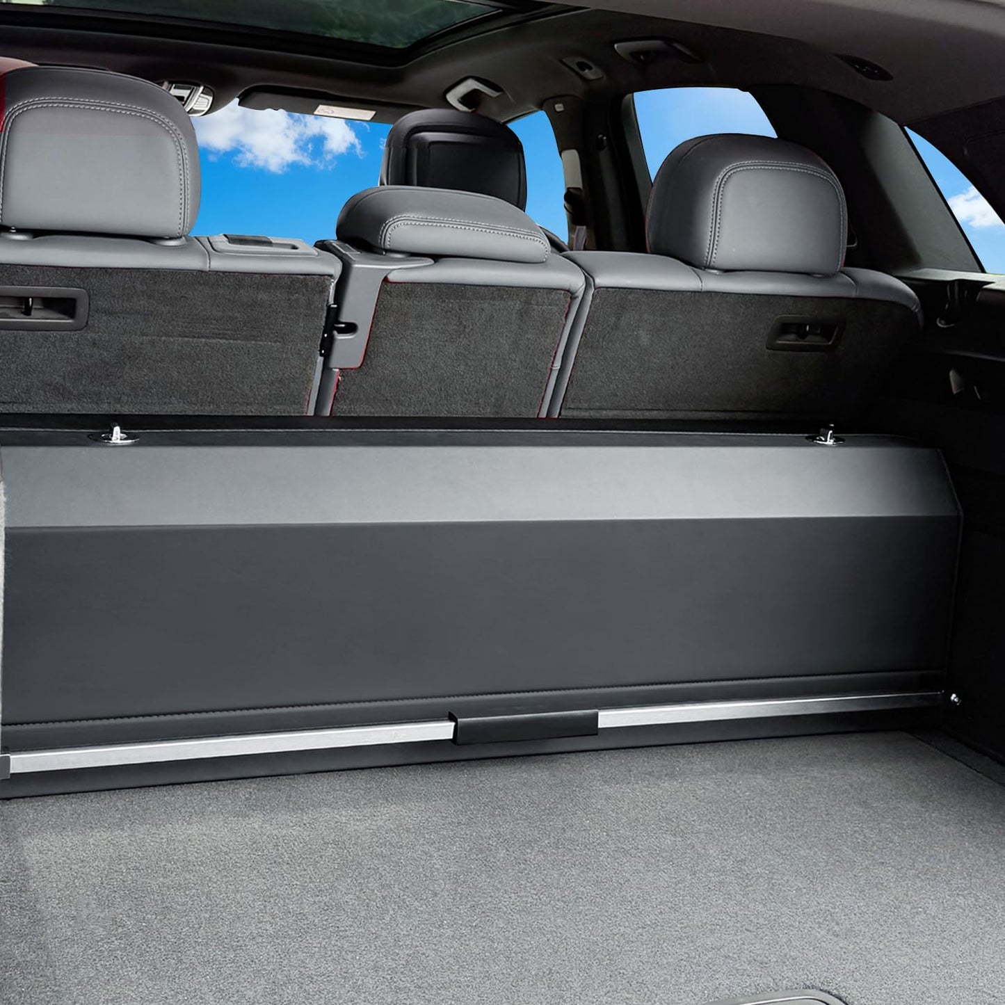 XCF Car Trunk Organizer Sturdy Car Storage Organizer with Lid and Push-pull Handle Collapsible Leather Cargo Organizer for Suv, Truck, Sedan, Van (Black, 40.5 x 11.4 x 12.2in)