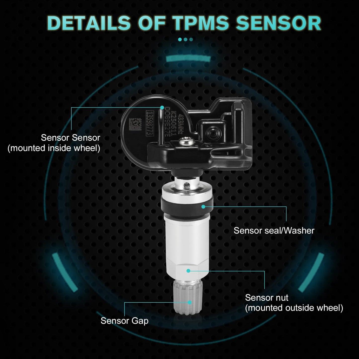 AULINK TPMS Sensor 13598773 433MHZ Compatible with Chevy GMC Cadillac Buick, for Chevrolet Malibu Silverado Impala Cruze Regal Lacrosse, Tire Pressure Monitoring Sensor Replaces# 13516165 4PCS