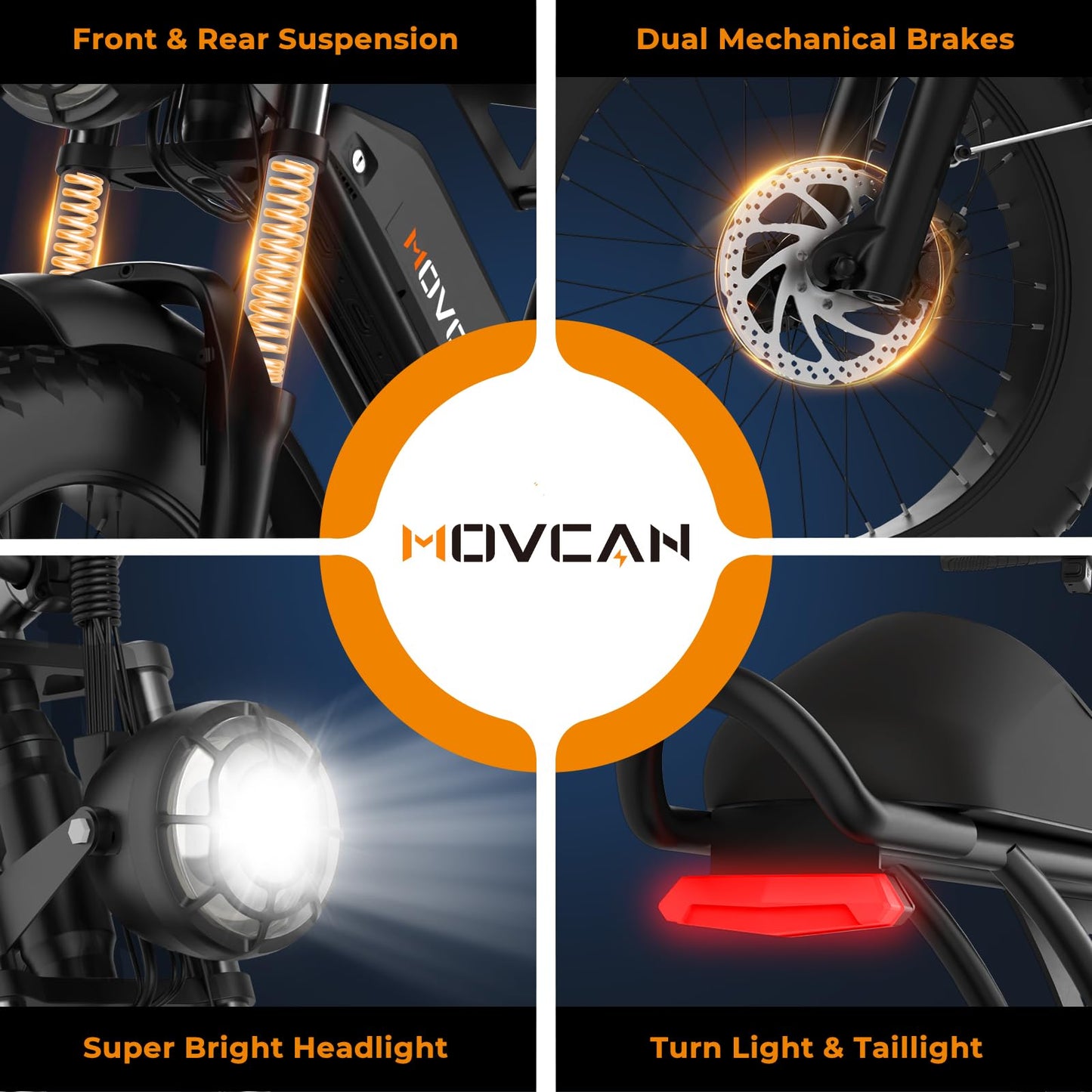 Movcan V60/V60 Pro Electric Bike, 48V 15.6/18.2Ah Removable Battery 20” Fat Tire Electric Bike, 1000/1500W Motor 30/33MPH Top Speed Electric Motorcycle, for Commute/Offroad/School/Rain/Snow Riding.