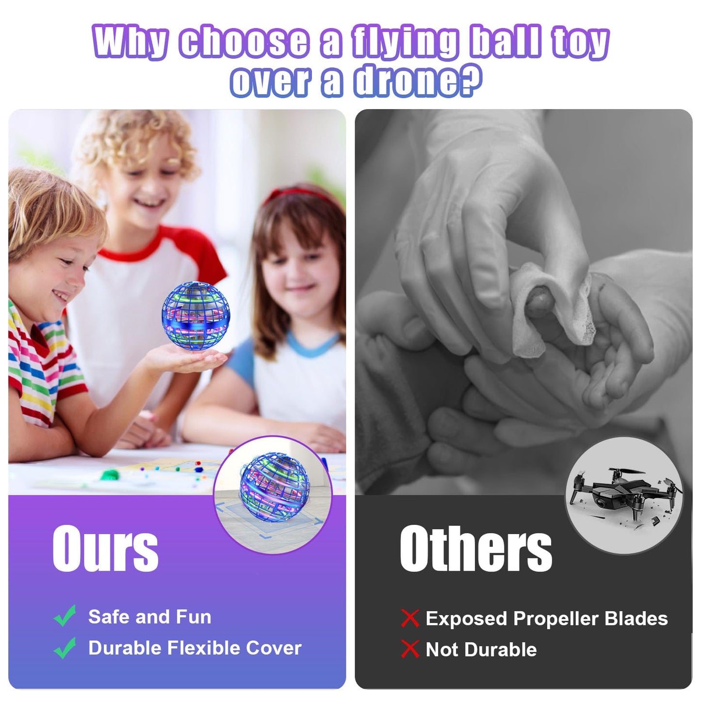 XINHOME 3 Pcs Flying Orb Ball Toys(Blue+Red+Pink) Soaring Hover Boomerang Spinner Hand Controlled Mini Drone for Kids Adults Outdoor Indoor