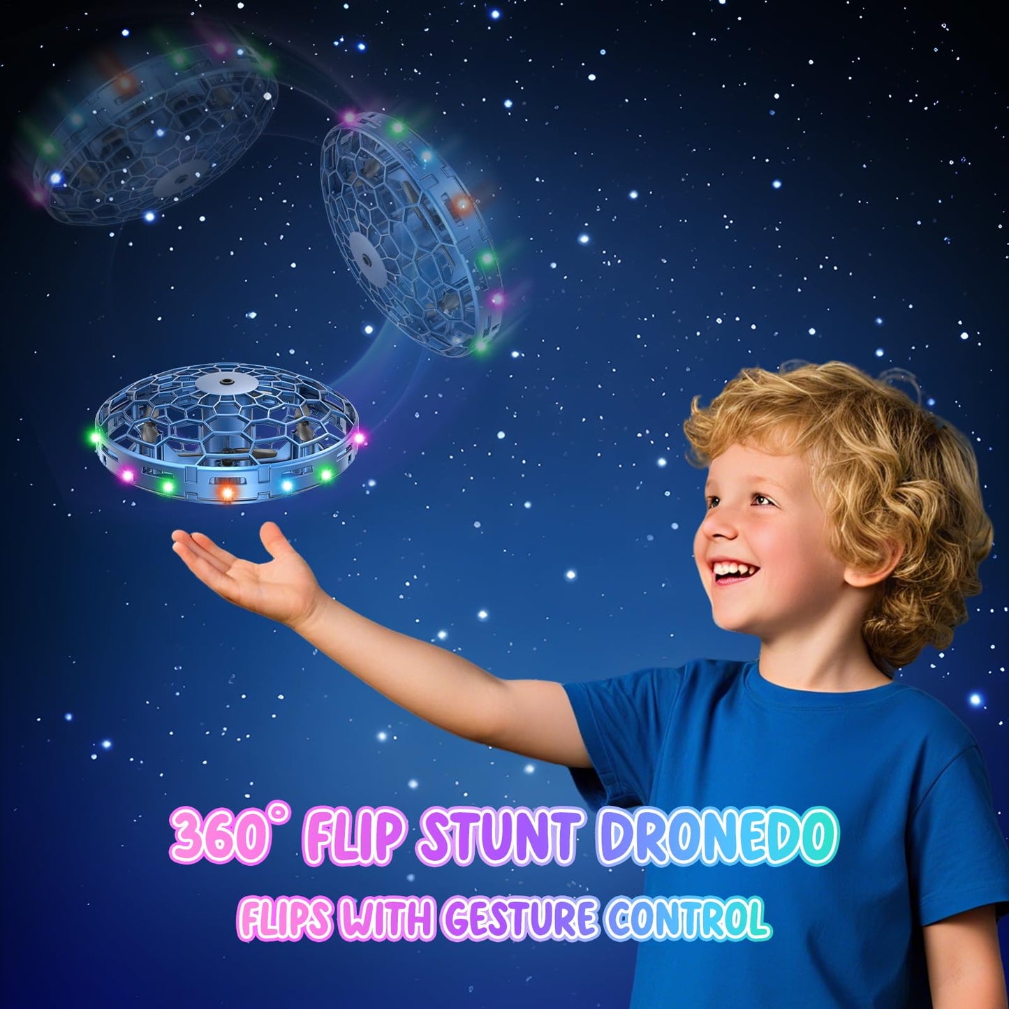 TSM005 Mini Drone for Kids,Hand Operated UFO Toy with LED, Easy Indoor Outdoor Flying Toys,Flying Orb Ball UFO Drone for Kids 6-8-12,Cool Christmas Birthday Gifts for Boys Girls(Blue and Purple)