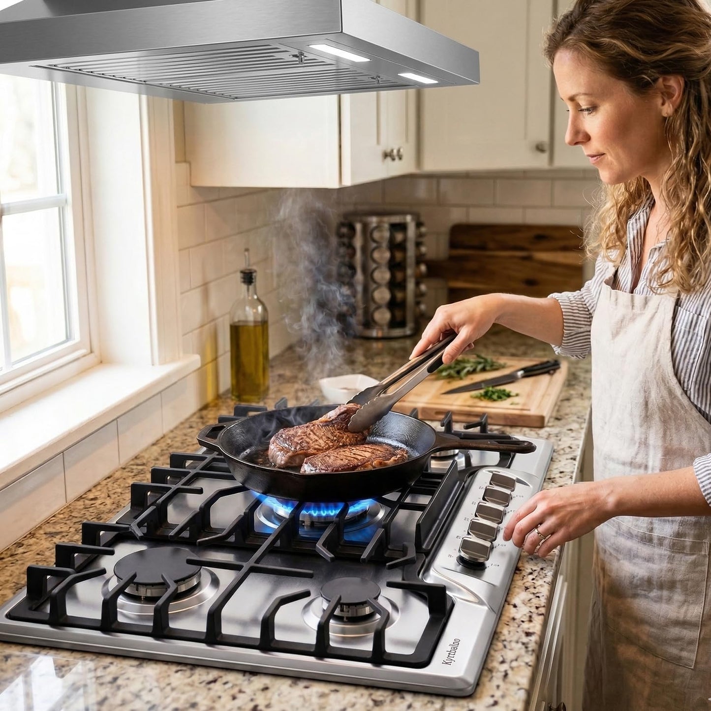 Kyerbaino Gas Cooktop 30 Inch, Built-in 5 Burners Gas Stovetop Stainless Steel LPG/NG Convertible Gas Stove Dual Fuel Sealed Gas Cooktop