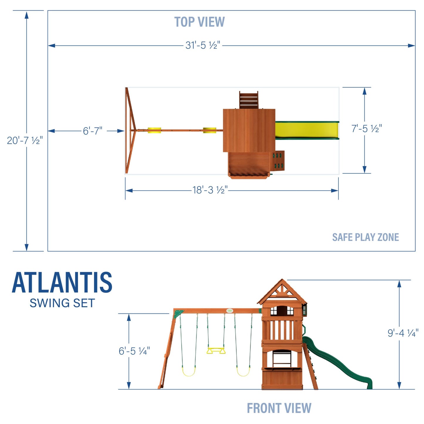 Backyard Discovery Atlantis Cedar Wood Swing Set with Wave Slide, Raised Clubhouse, Rock Wall, Belt Swings, Trapeze, Balcony, Lower Play Space, Snack Bar, Sandbox Area, Step Ladder, Outdoor Playset