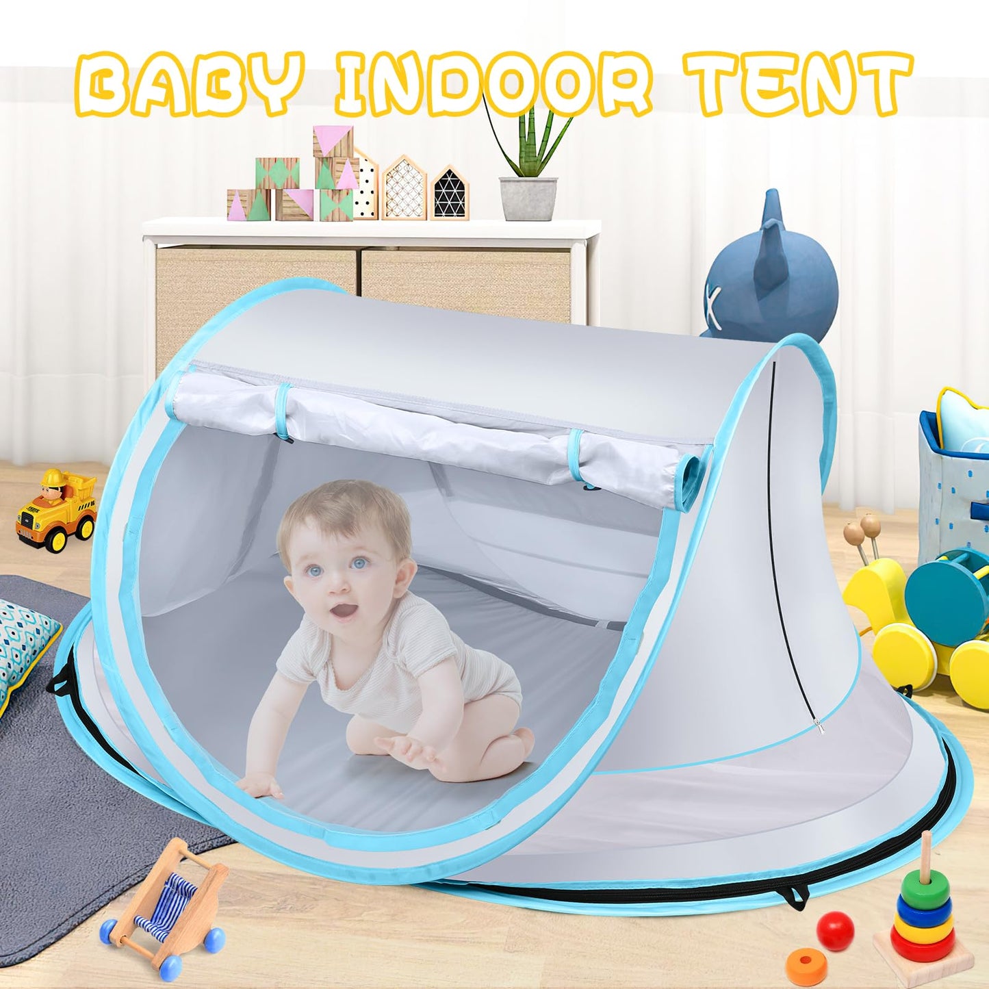 Baby Beach Tent,Large Pop Up Sun Shade,Portable Baby Travel/Play Tent with Mosquito Net,Indoor,UPF 50+ UV Protection Sun Shelters