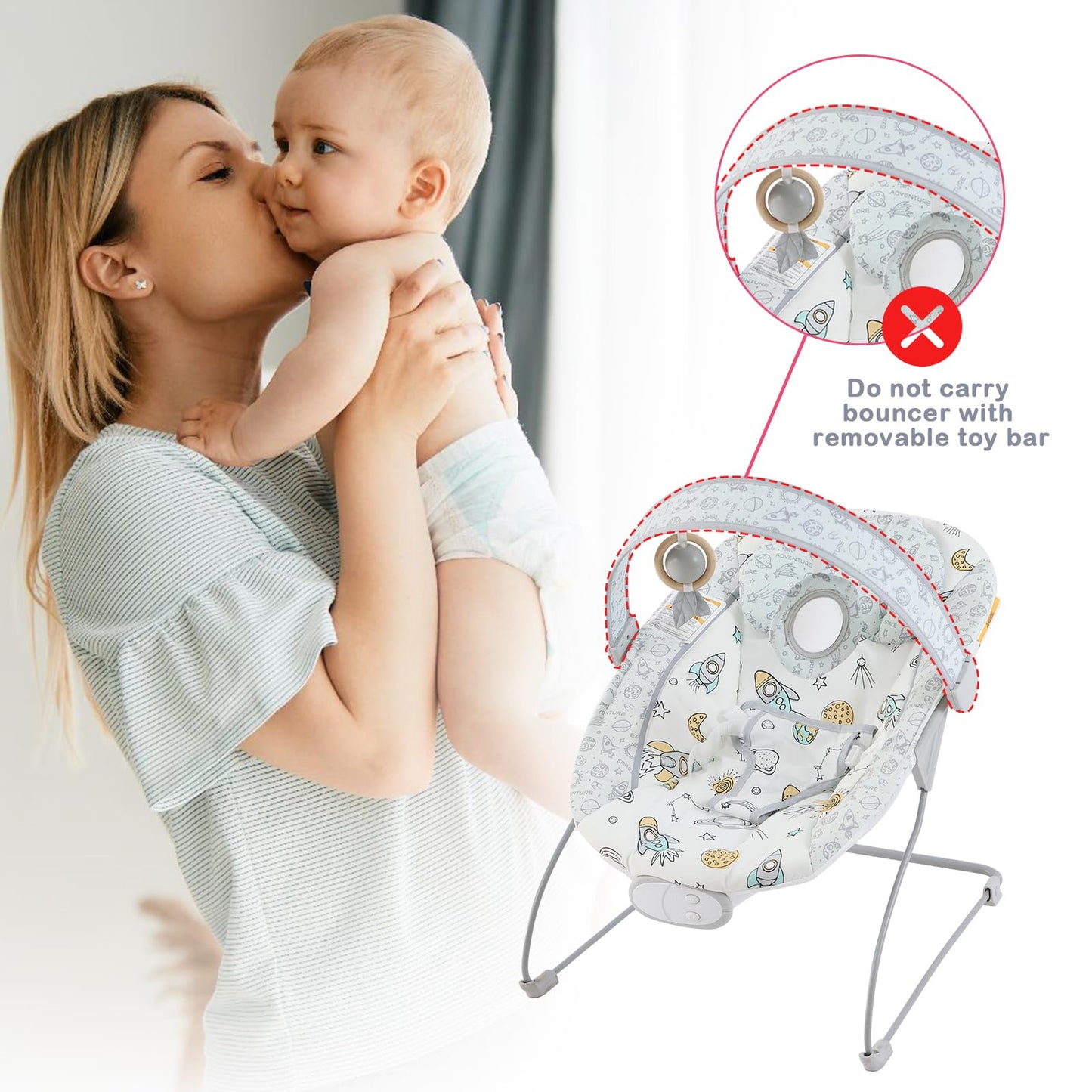 Otrolepota Baby Bouncer, Infants Bouncy Seat with Music and Vibrations,Portable Baby Rocker for Newborns Indoor Outdoor Use 0-6 Months Up to 20 lbs