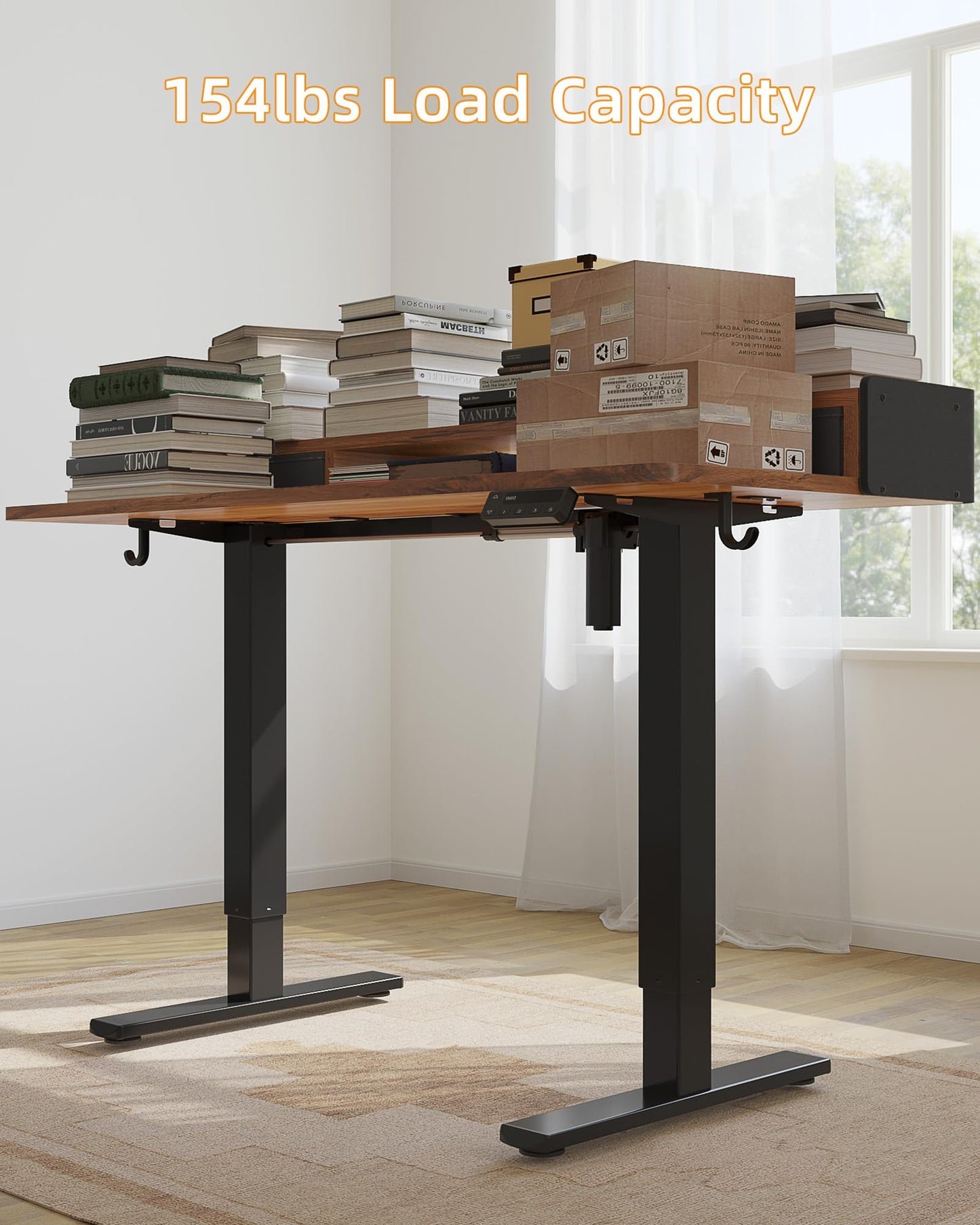 YIHAYO Electric Standing Desk with Drawers, 60 x 24 Inches Adjustable Desk with Storage Shelf, Computer Table with Splice Board for Home Office, Black Frame/Rustic Brown Top