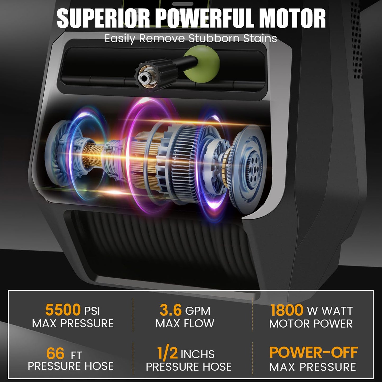 Imdot Wall Mounted Pressure Washer - Max 5500 PSI 3.6 GPM, 5 Levers Power Washer with 66FT Retractable Hose for Car/Driveway, Automatic Rewind, Any Length Lock, Black