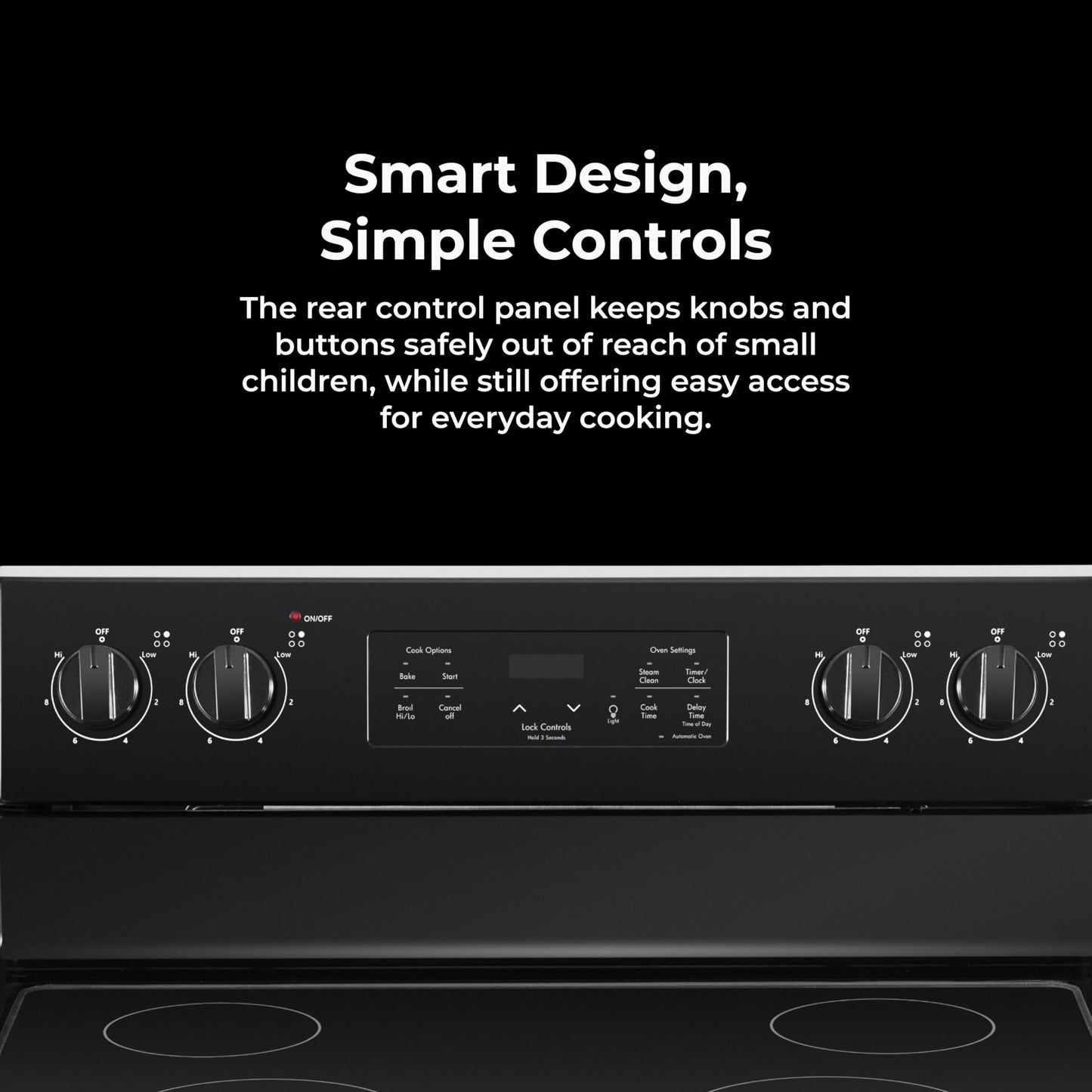 Kenmore 5.2 cu ft. Rear Control Electric Range - 4 Cooktop Elements - Steam Clean Oven & Hidden Bake for Easy Cleaning - Ultra-Durable Chrome Racks & Storage Drawer - Black