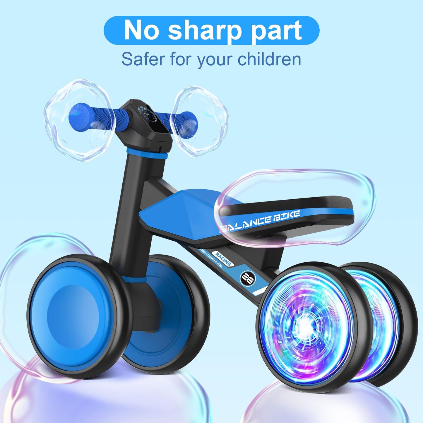 ESPRAY Colorful Lighting Baby Balance Bike Toys for 1 Year Old Boys Gifts, Toddler First Bike 12-24 Months with Adjustable Soft Seat, 4 Silent Wheels Ride on Toy, Perfect First Birthday Gift