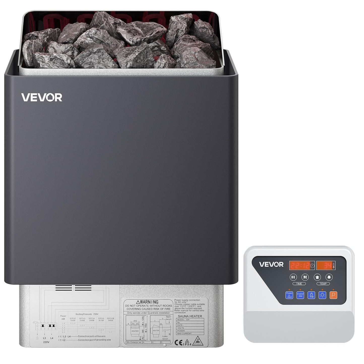VEVOR Sauna Heater, 9KW 220V Electric Sauna Stove, Steam Bath Sauna Heater with External Digital Controller, 3h Timer & Adjustable Temp for Max. 317-459 Cubic Feet, Home Hotel Spa Shower FCC Certify