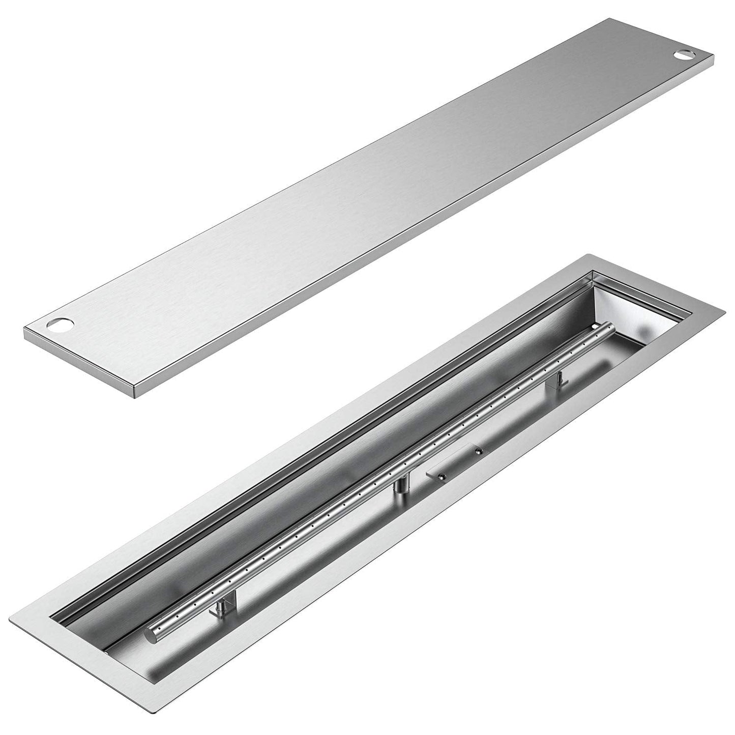 Skyflame Linear Stainless Steel Drop-in Fire Pit Pan and Burner with Burner Cover, 36 by 6-Inch