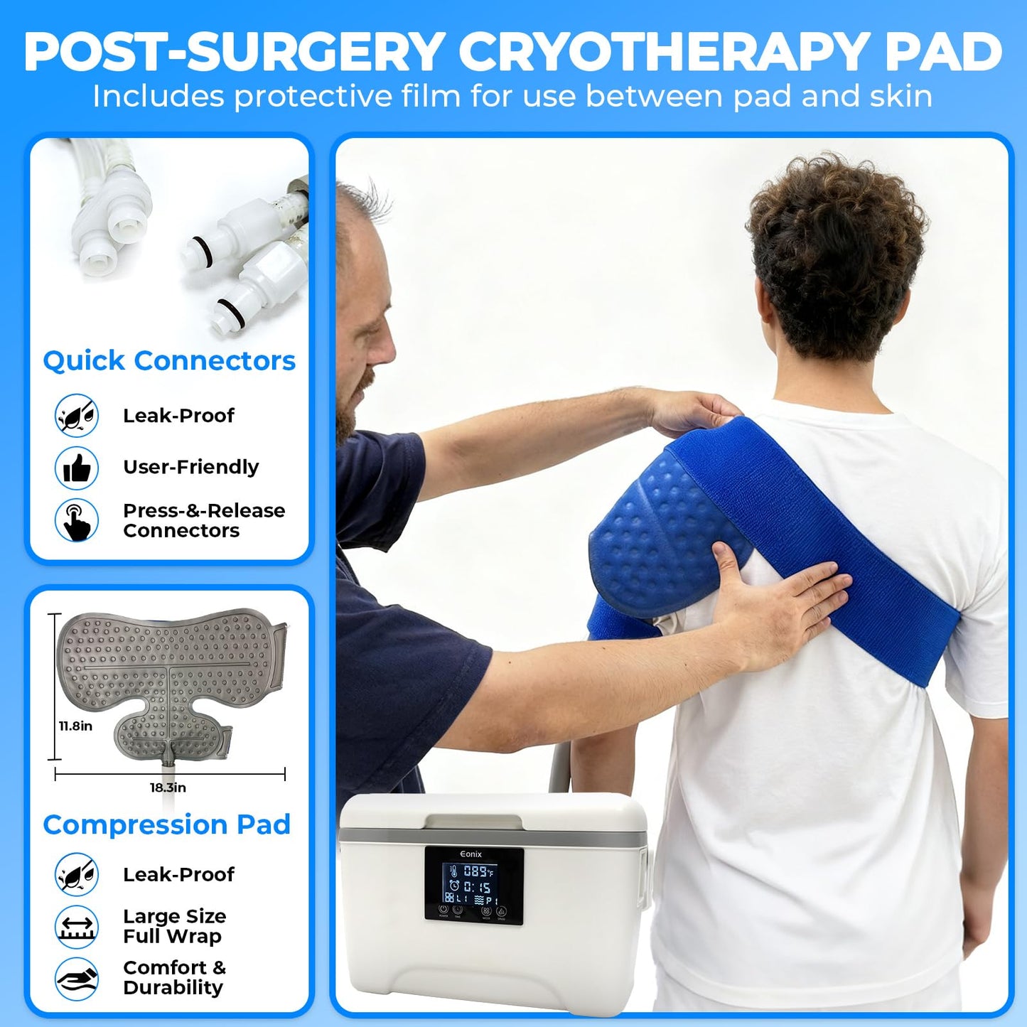 EONIX Cold Therapy Machine with Programmable Timer,Compact and Portable Ice Machine for Shoulder After Surgery,Cryotherapy Pain Relief w/Compression Pad for Shoulder,Hip,Ankle and Foot