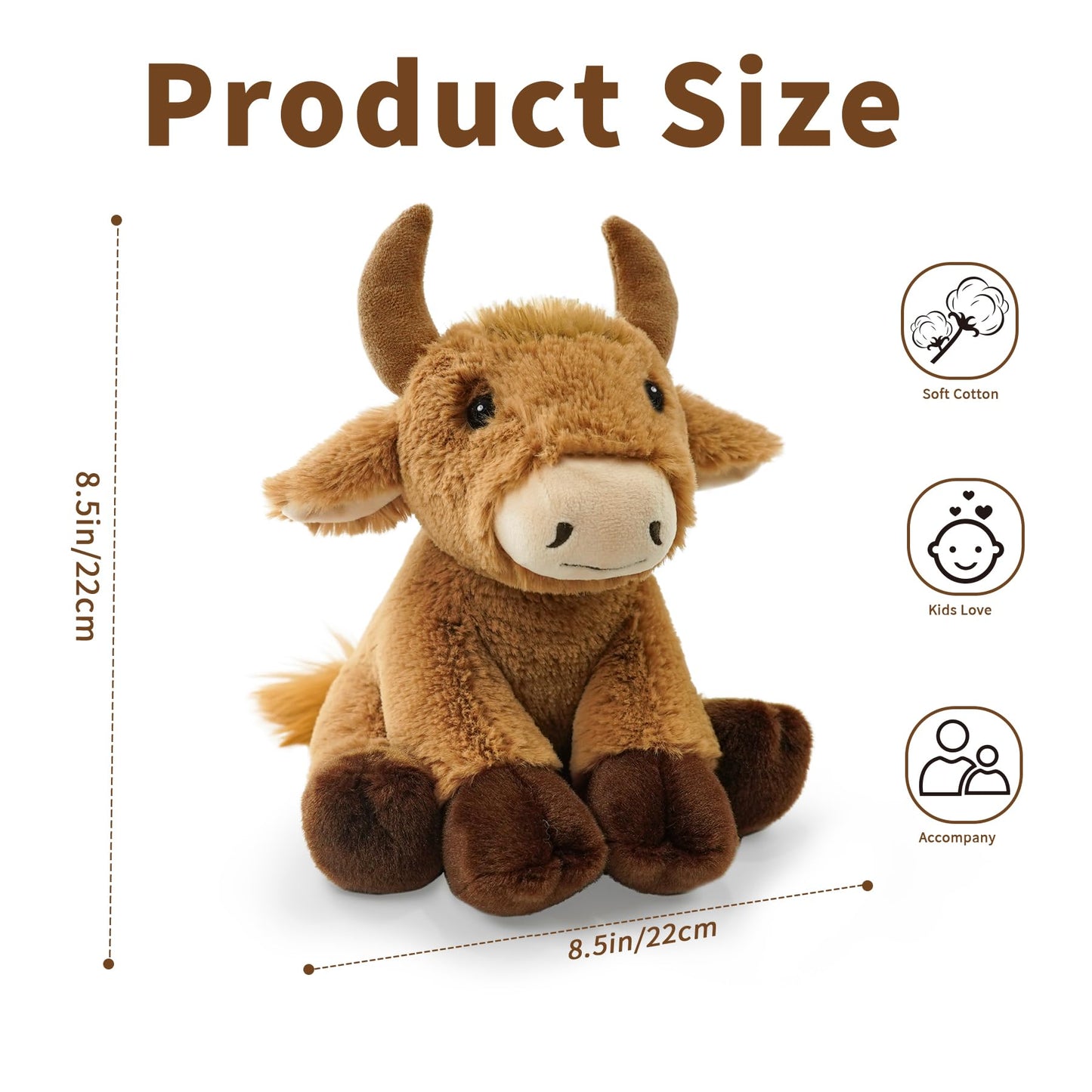 Hideekoog Bull Stuffed Animal Toys, 8.5 Inch Soft and Cuddly Bull Plush Animals Toy, Cute and Realistic Stuffed Animals Gifts for Boys and Girls Soft Toy for Kids