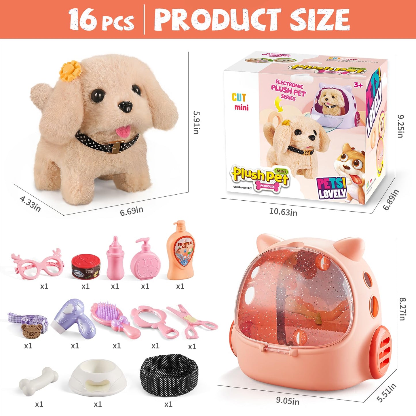 Vanvimen 16 Pcs Robot Dog Toys for Girls, Toys for 3 4 5 6 7 8 Year Old Girls Kids Boys, Realistic Robot Puppy Toy for 5-7 6-8, Ideas Birthday Gifts for Girl 3 4 5 6 Year Old