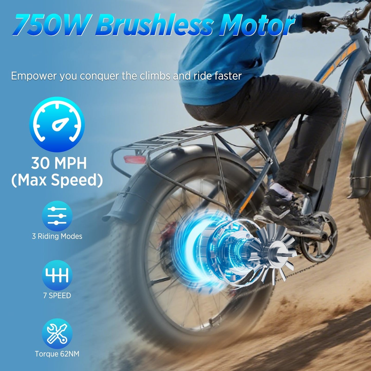 Electric Bicycle for Adults, 1500W Peak Motor 30 MPH 60 Miles Fat Tire E Bike with 48V 18.2Ah Removable Battery 26" Electric Bike Hydraulic Disc Brake and 7-Speed Motorcycle,UL 2849 Certified