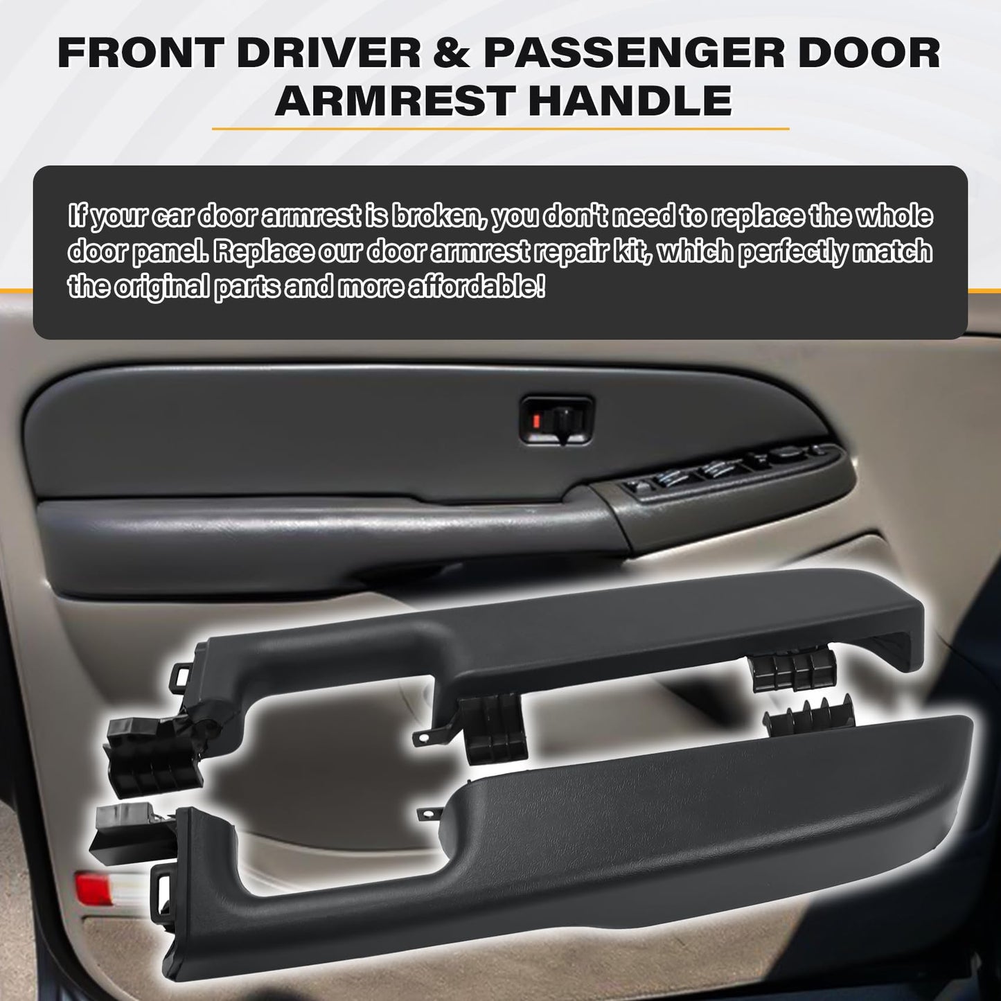 12472876 Front Driver & Passenger Side Door Armrest Handle for 1999-2006 Chevy Suburban Silverado Sierra Tahoe Avalanche Escalade & GMC Yukon, Front Left & Right Door Arm Rest with Handle, Dark Gray